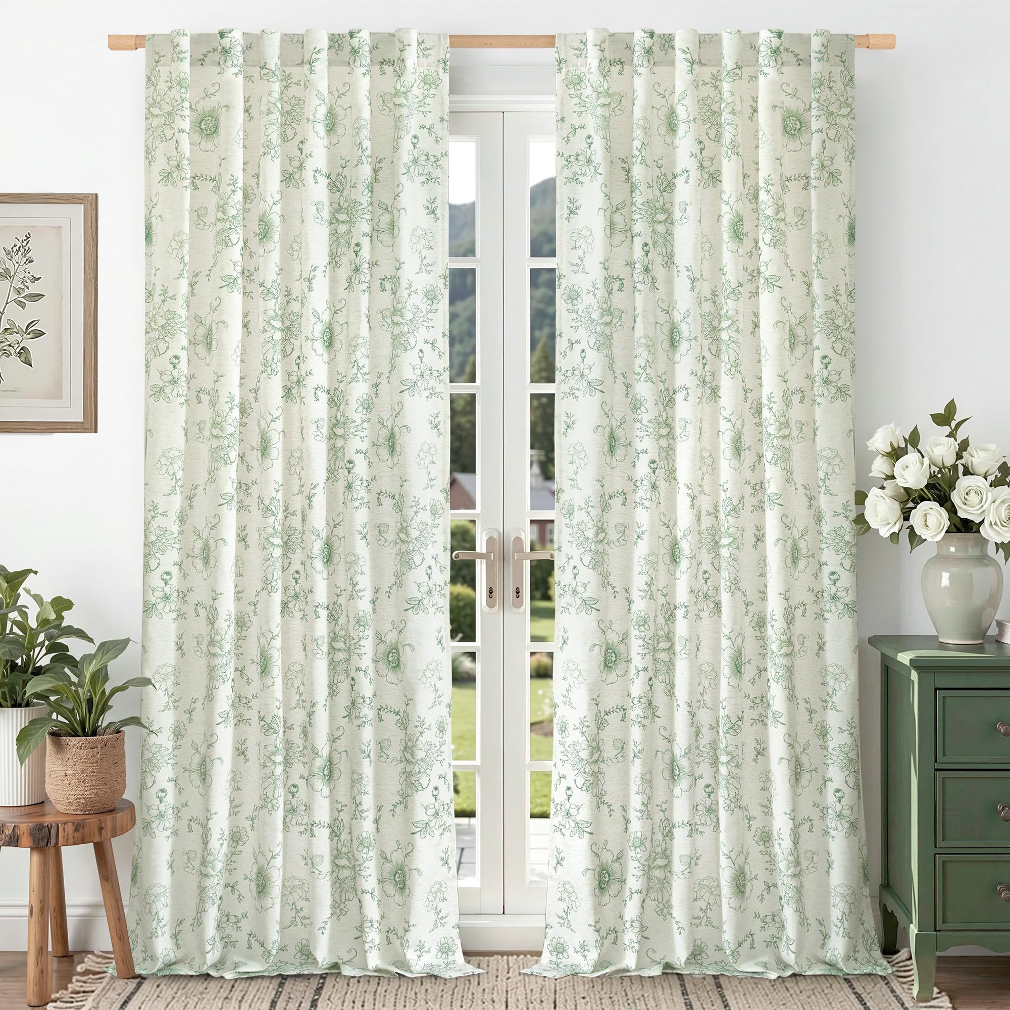 Vintage Floral Linen Curtains - 84 Inch Panels -10