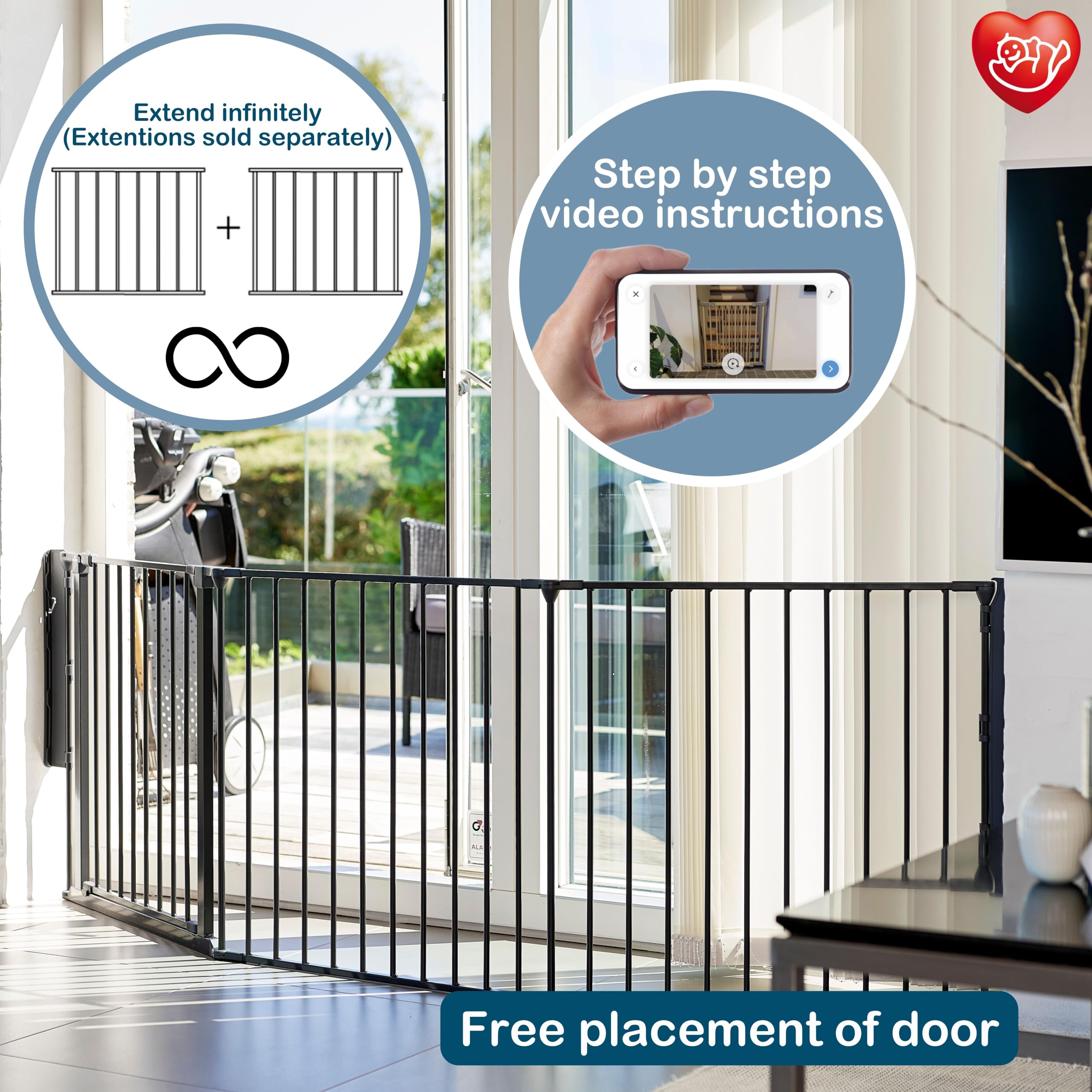 BabyDan Flex L, 90-223 cm, Barrière de sécurité/barrière d'escalier/séparation de pièce, noire, fabriquée en Danemark - Barrière pour bébés (Barrière pour chiens/Parc pour chiens)