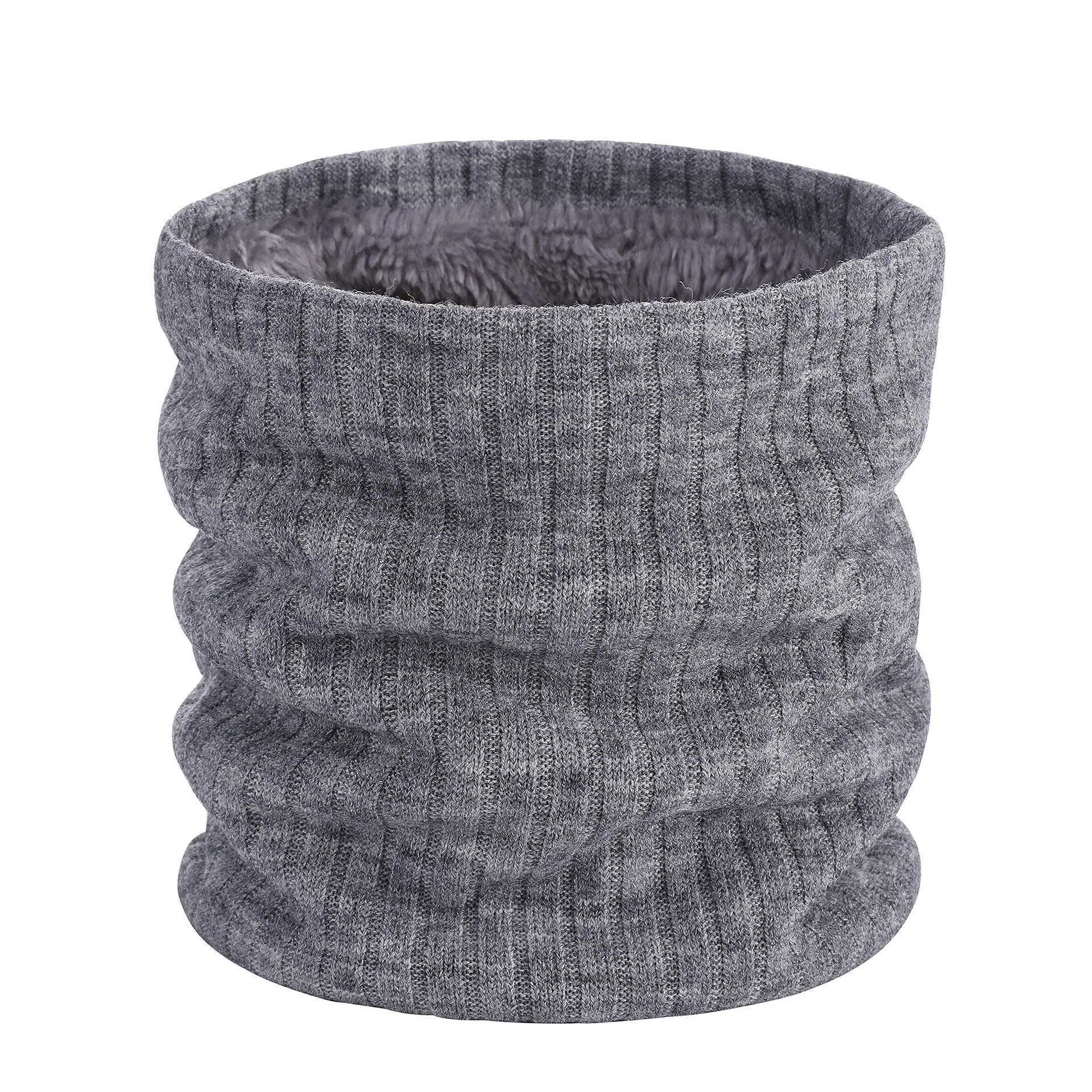 BSLVWG Winter Neck Warmer Fleece Thermal Lined Scarf Thicken Windproof and Dust Skiing Circle for mens women Double-Layer Fleece Lining Knit Unisex Circle Scarf for Cycling Motocycle (Light Gray)