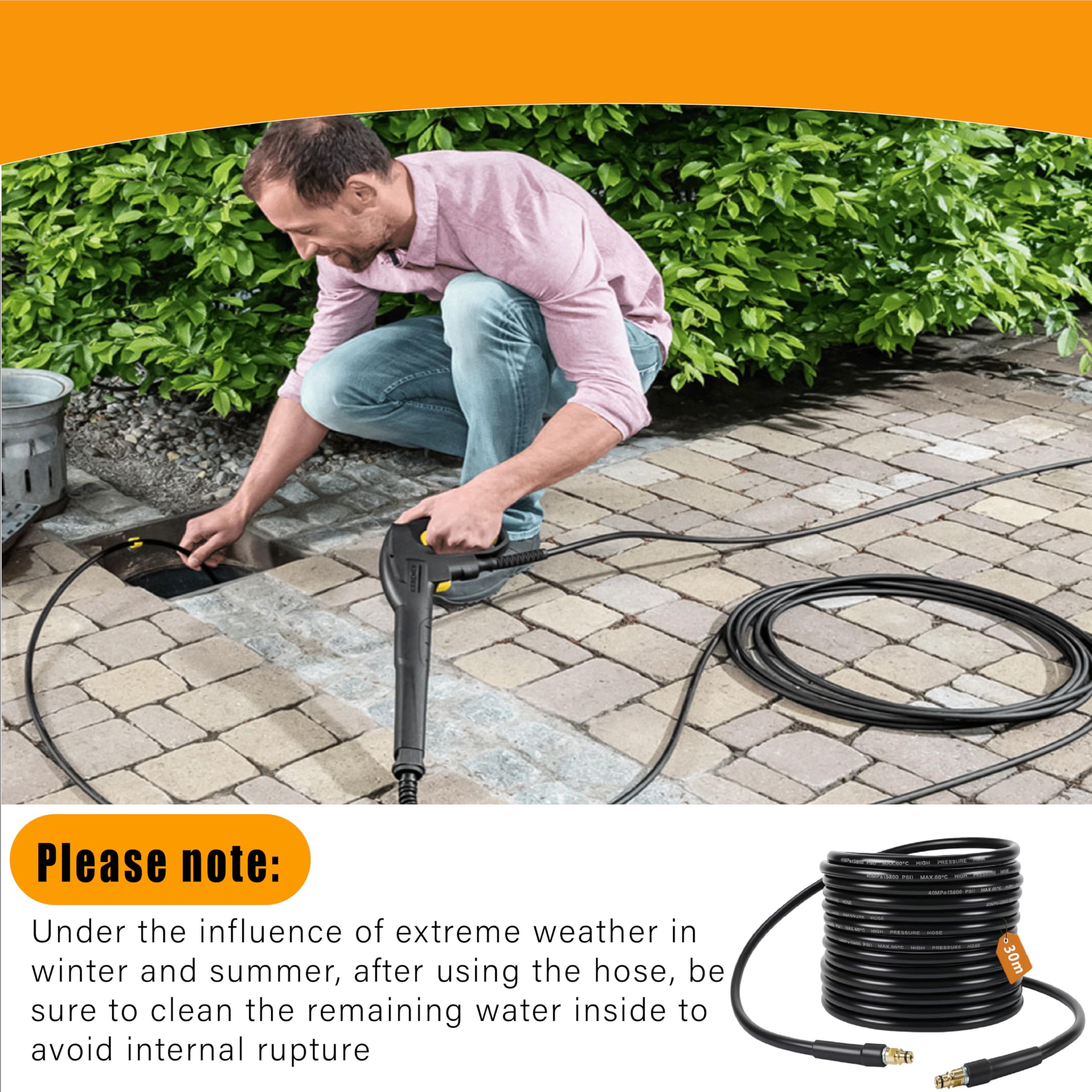 Tubo di prolunga per idropulitrice ad alta pressione, 30 m, per Kärcher K2, K3, K4, K5, K6, K7, con attacco Quick-Connect, ricambio