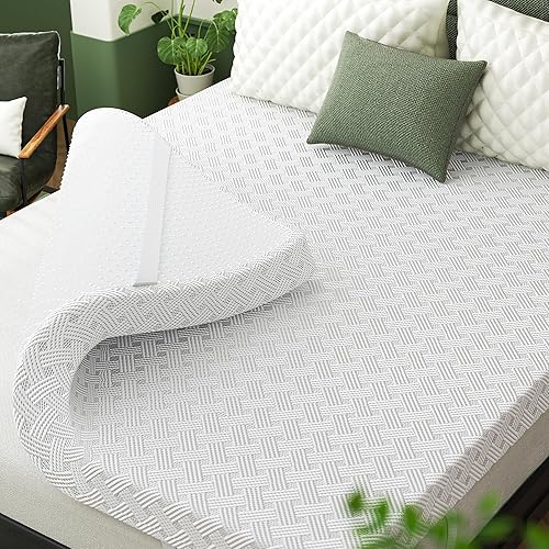 Cubrecolchón Queen de espuma viscoelástica de gel de 3 pulgadas, protector de colchón de alta densidad, funda suave de rayón de bambú extraíble,