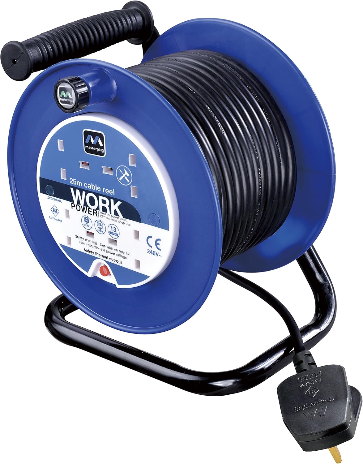 Masterplug 4Socket Medium Open Cable Reel Extension Lead with Handle