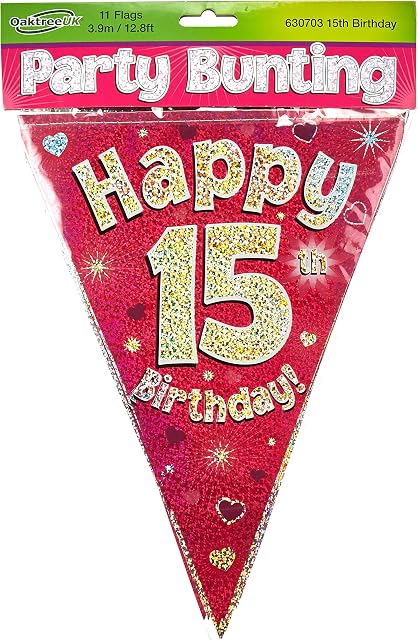 Eleganza 15th Birthday Bunting, Foil, Pink, 10 x 10 x 1 cm