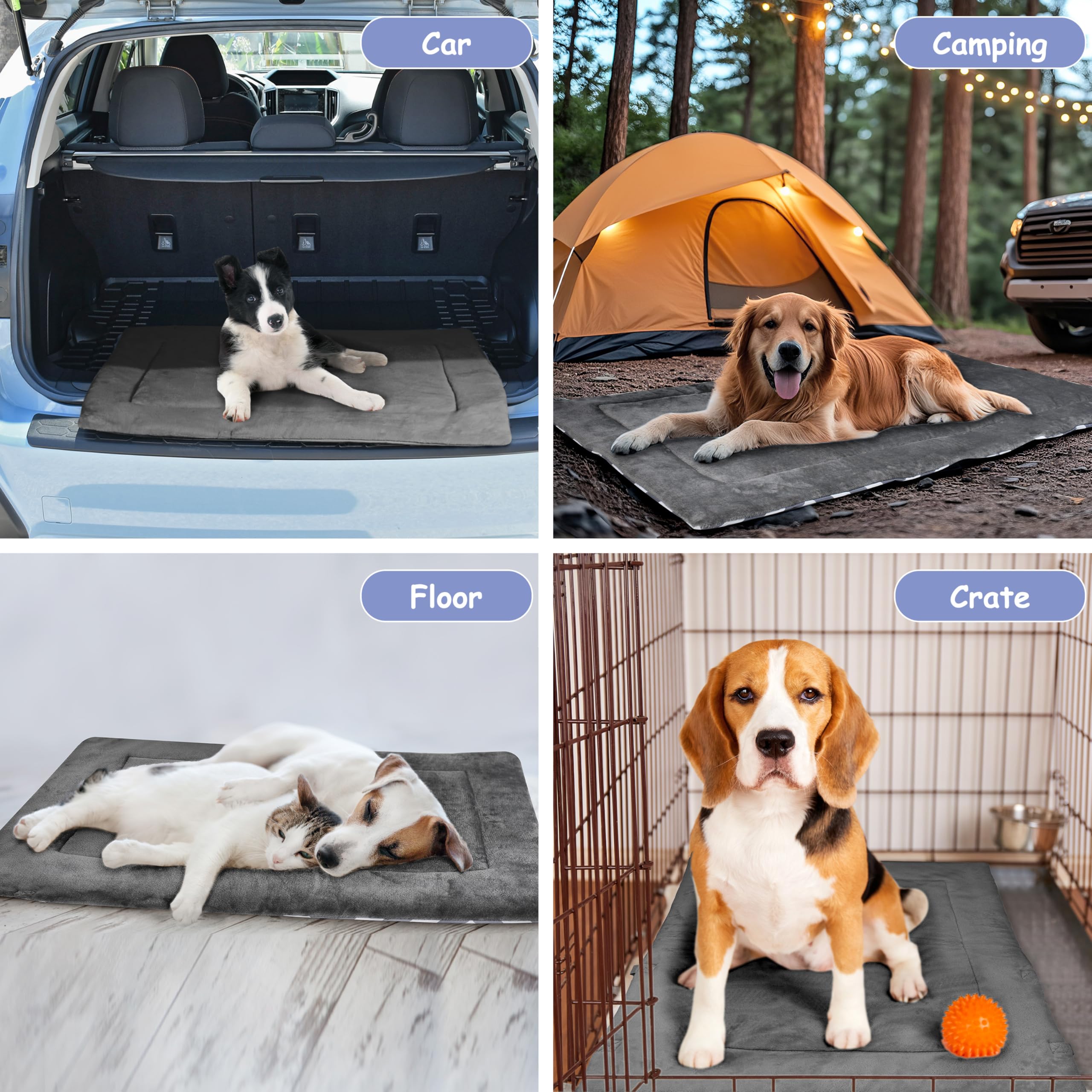 BUERPINKING Hondenbed, kattenbed, hondendeken voor onderweg, wasbare hondenmat, draagbaar, waterdicht, opvouwbaar, outdoor, wasbaar, hondenmat voor binnen en buiten, camping, reizen (grijs, M