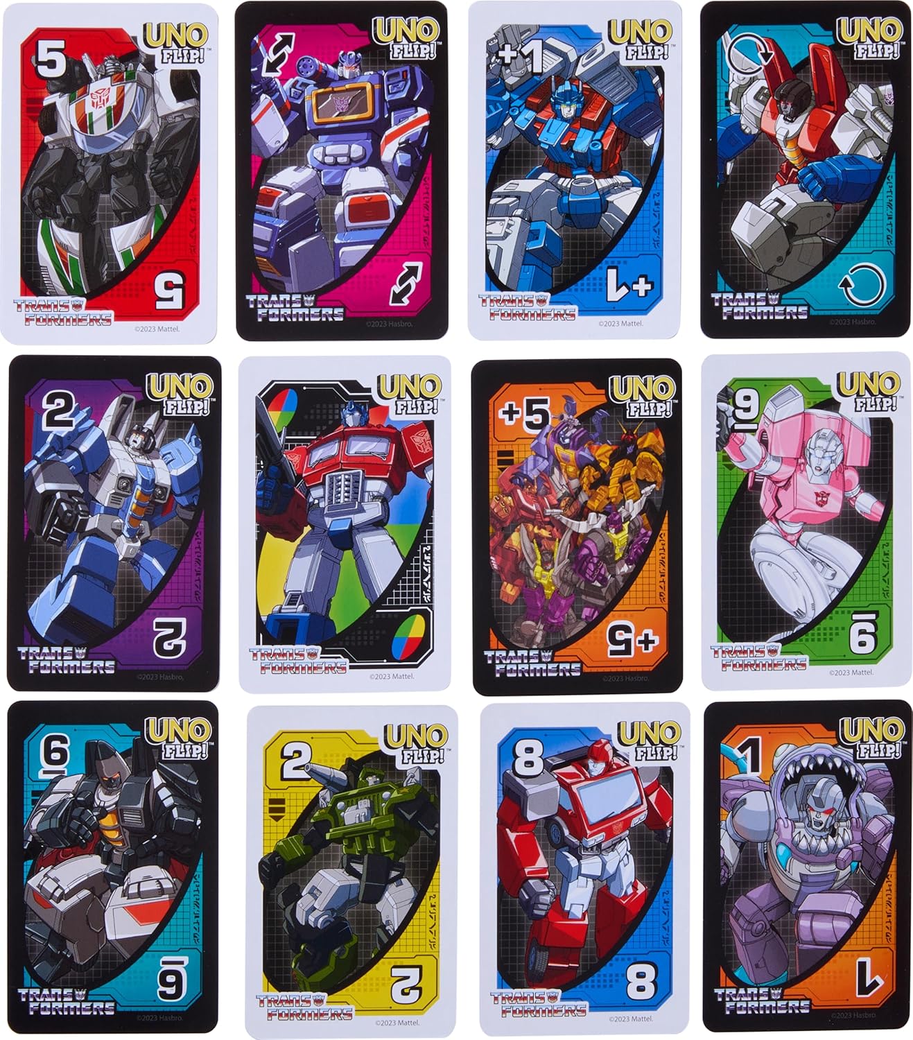Mattel Games UNO Flip Transformers Card Game for Kids, Adults & Family Nights with Deck Inspired by the Movies, TV Shows & Comics