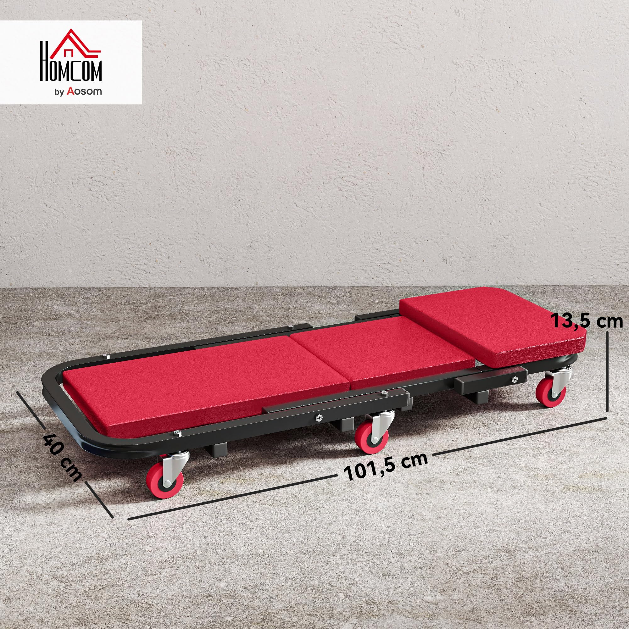 HOMCOM Planche à roulettes de Montage 2 en 1 Pliable en Z 150 kg 6 Roues | Chariot de Visite Mécanicien, Rotation à 360°, Tabouret d'Atelier, Assise Couchée, Rogue, Plateau Mecanicien Roulant