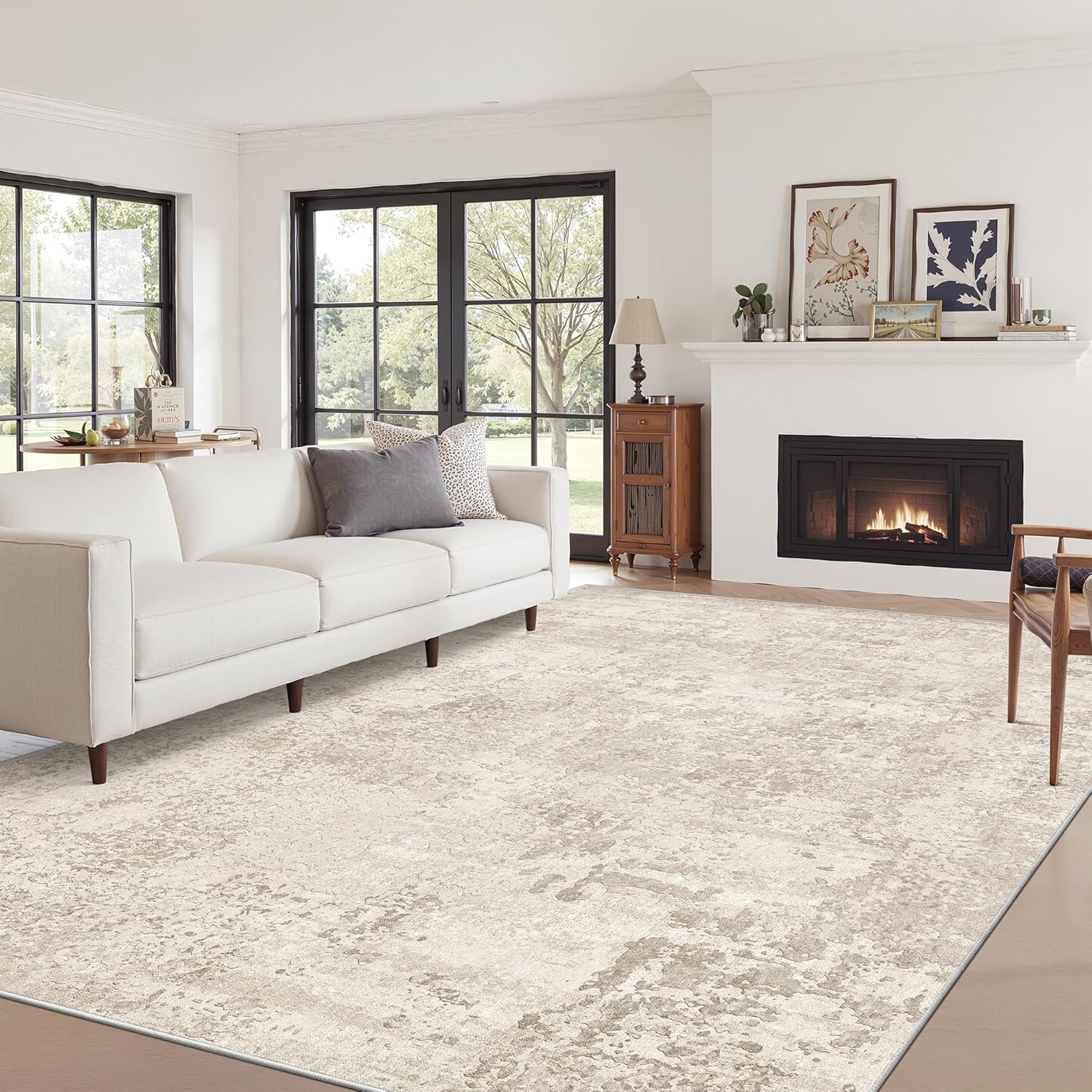 Art&Tuft Washable Rugs 6x9, Abstract Area Rugs for Living Room - Non Slip and Low Pile Soft Thin 6x9 Rug for Bedroom, Dining Room, Kitchen, Office, Beige