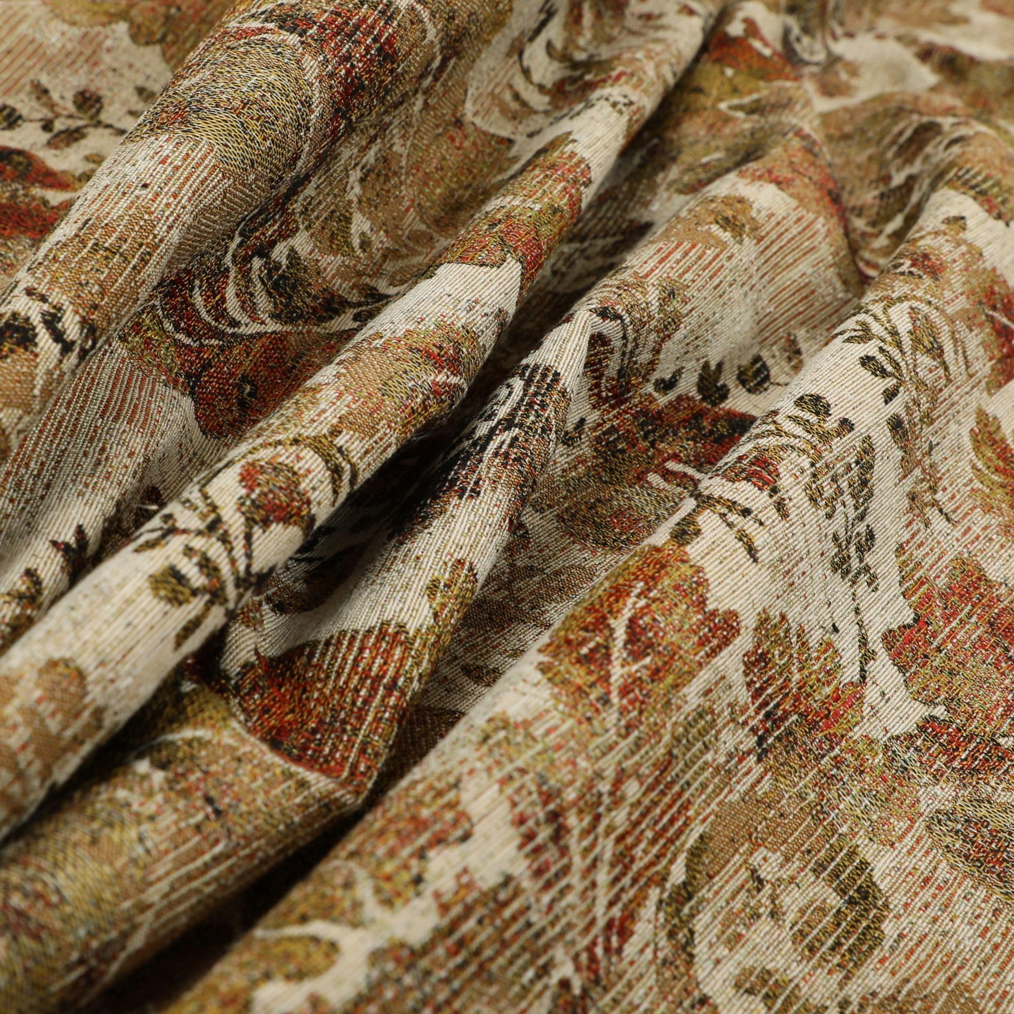 Redbrick Mill Fabrics Flame Retardant Large All Over Floral Pattern Orange Colour Chenille Jacquard Upholstery Fabrics (Per Metre)