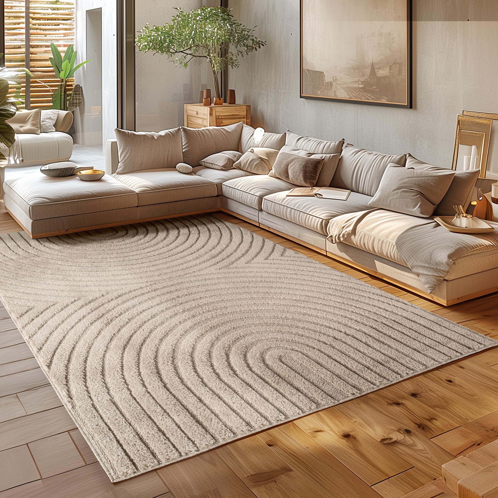 HomebyHome Wohnzimmer Teppich Hochflor Skandi Boho Design Hoch-Tief Effekt Weicher Shaggy Langflor Flauschig Pflegeleicht Modern für beistelltisch