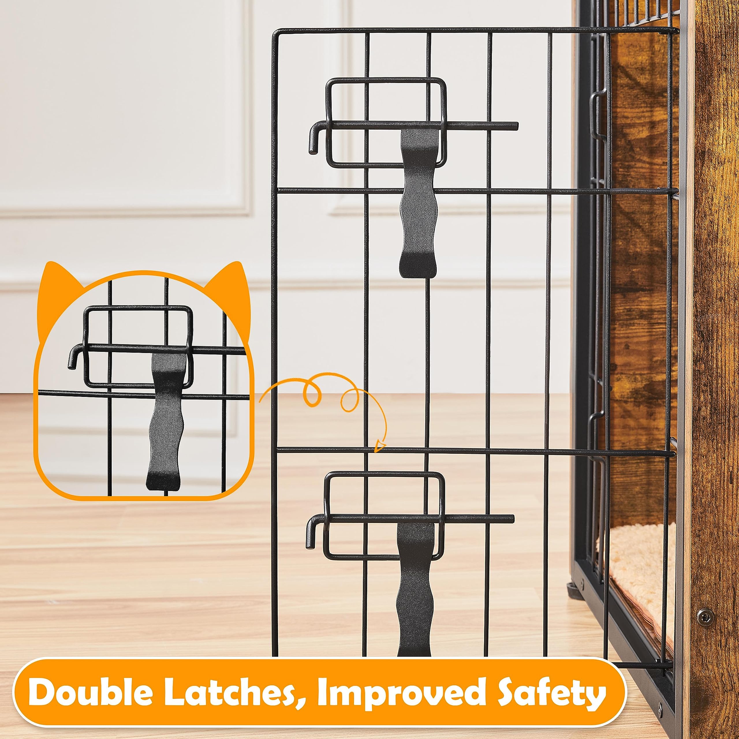 Yaheetech Jaula para perros de madera, estilo mueble, jaula para mascotas con 2 puertas y cojines, moderna caseta para perros pequeños/medianos de hasta 61 kg, 69 x 51 x 61 cm, color marrón