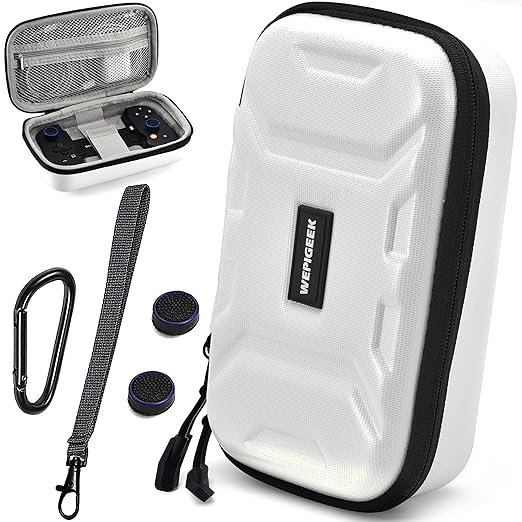 WEPIGEEK Hard Case for Backbone One Controller iOS/Android/Playstation Edition Design Perfect Groove,Strong Strap,Soft Lining,Pockets for Accessories Come with Carabiner &Thumbsticks-White