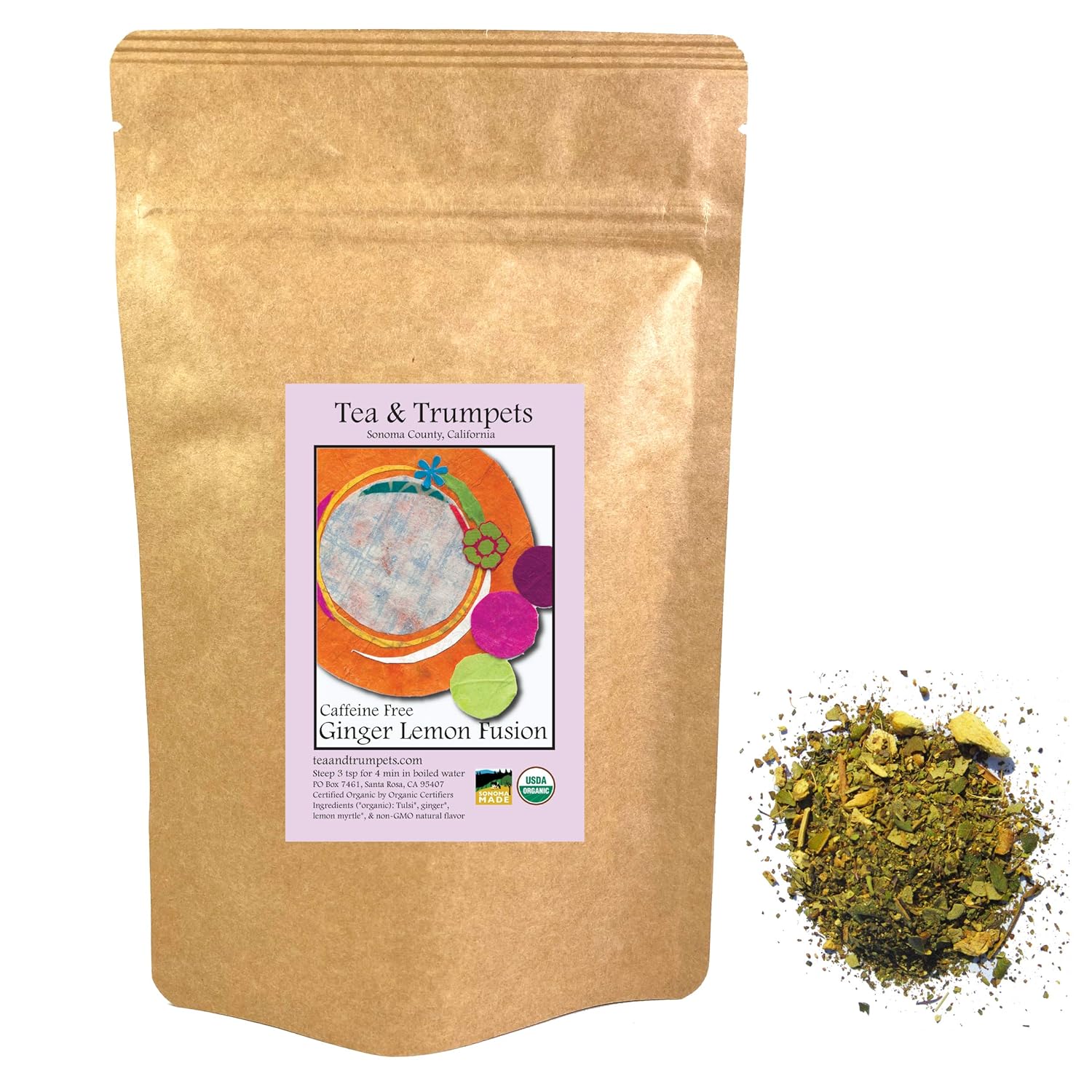 USDA Organic Ginger Lemon Fusion Loose Leaf Herbal Tea 1 LB (16 oz)