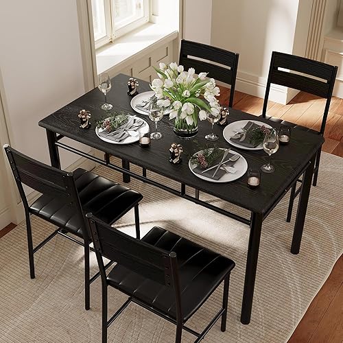 Miniatura 3 de Juego de mesa de comedor IRONCK para 4, mesa de cocina de madera con sillas tapizadas para cocina y comedor, juego de comedor compacto para espacios