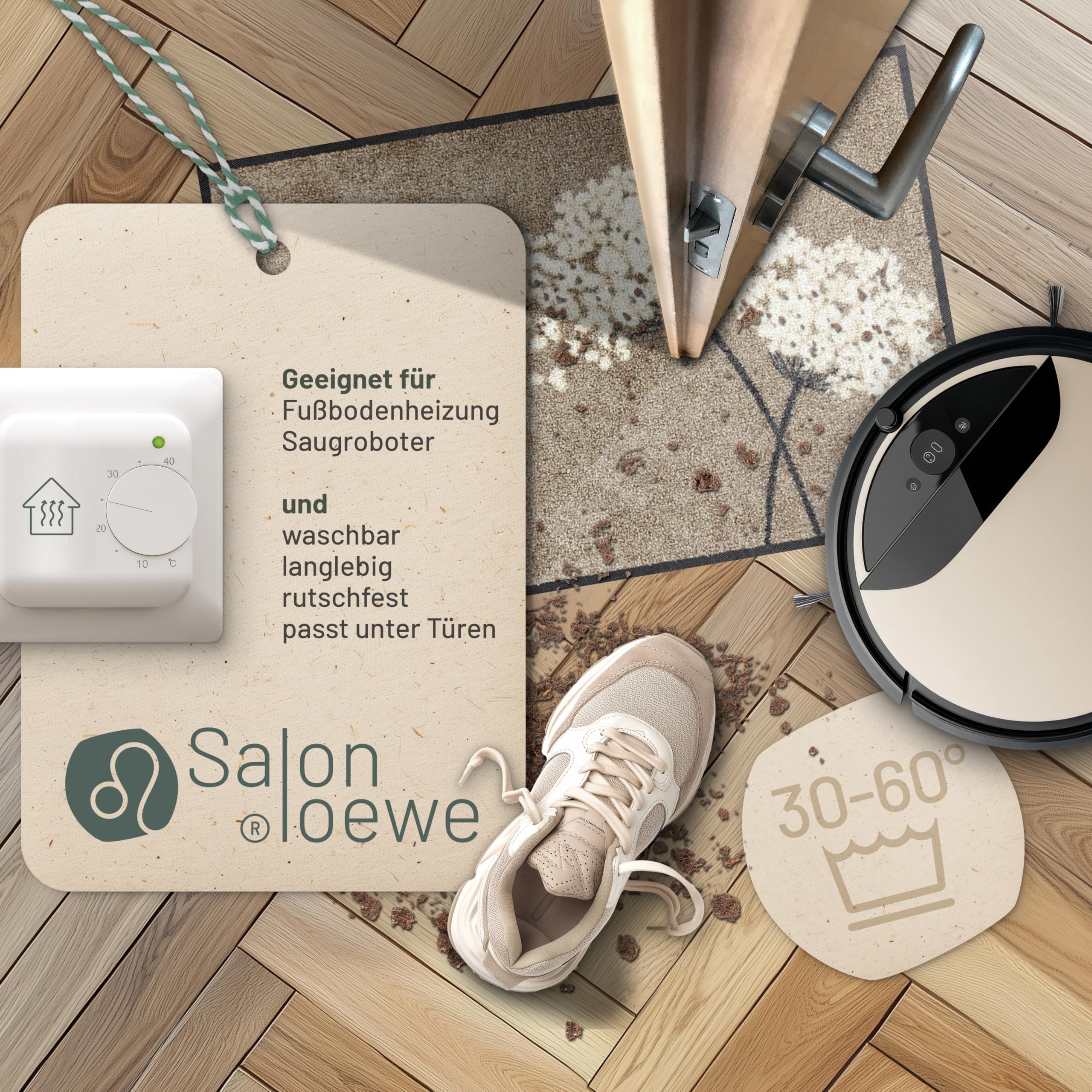 Salonloewe Fussmatte Wishfull Blossom Taupe I Schmutzfangmatte & Fußabtreter für Innen 50 x 75 cm