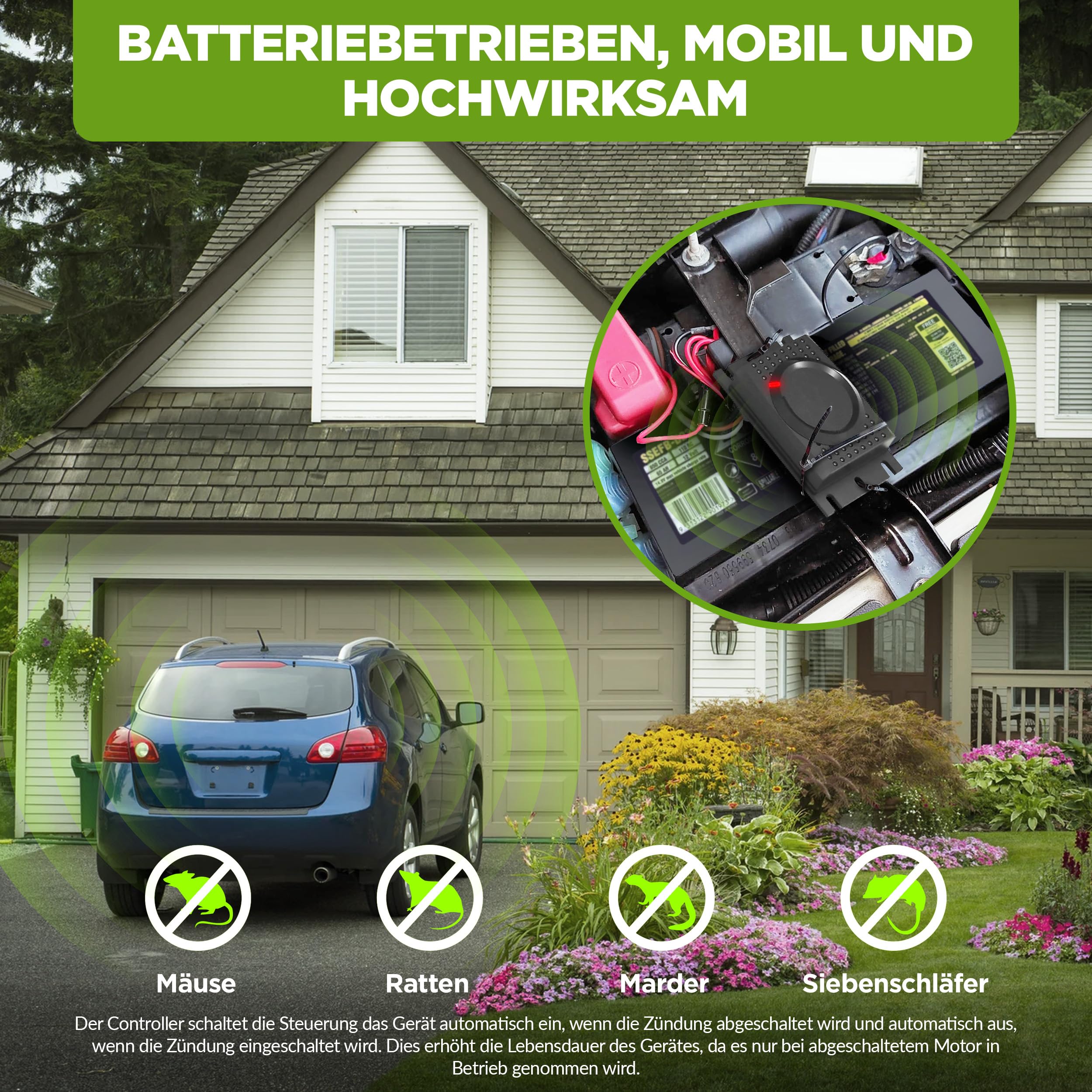 ISOTRONIC Ultraschall Marderschreck Auto – Marderabwehr zum Anschluss an 12V Autobatterien – Marderschutz CAN-Bus geeignet – Anti Marder Abwehr mit 40m² Wirkungsbereich (2 Stück)