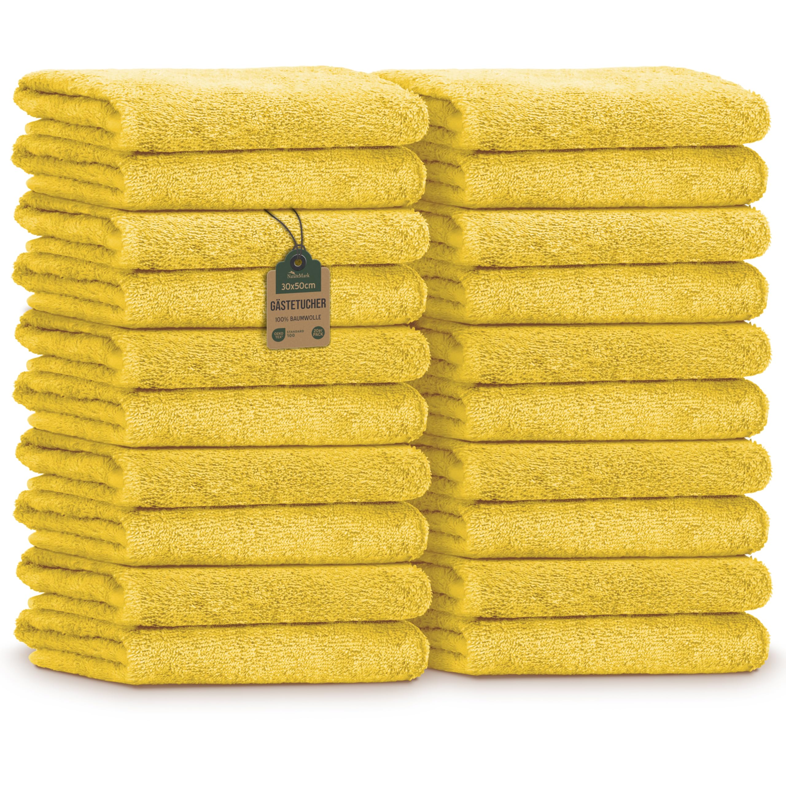 NatureMark Gästetücher – 20er Pack (30x50 cm), 100% Baumwolle, Oeko-TEX Zertifiziert, weich, saugfähig und pflegeleicht – Für Bad, Gäste & Spa
