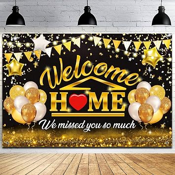 Welcome Back Backdrop Banner Home Decorations Black Gold Homecoming Welcome Party Decor We Missed You So Much,Background for Family Party Military Homecoming Returning Party Supplies.
