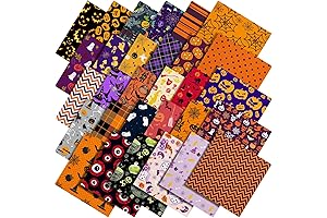 Halloween Polyester Fabric Pack - 60 PCS 10 x 10" Bat, Pumpkin,...