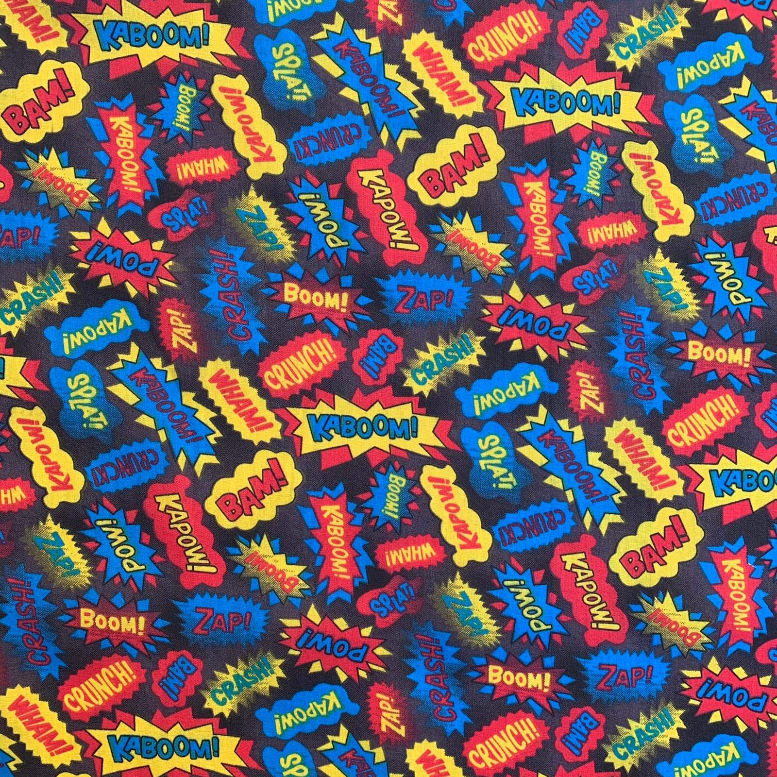 Comic Strip Design Novelty Children's Poly Cotton Printed Dress Craft Fancy Dress Fabric Material | 45" - 112 cm | Sold Per Half Metre (Yellow)