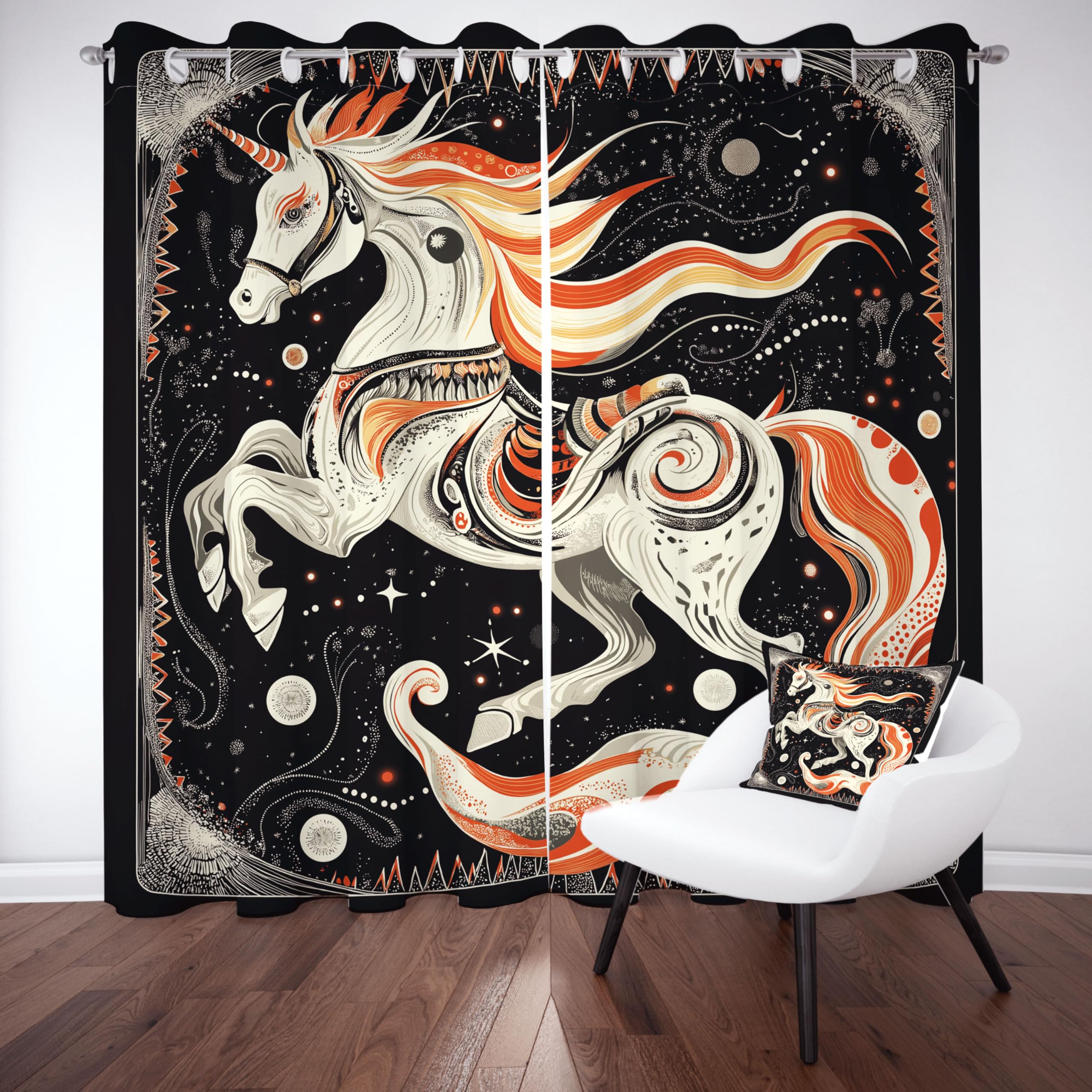 Rideaux occultants Licorne Rêve pour Salon, Rideaux Ciel Étoilé Anime pour Chambre, Rideaux occultants thermiques insonorisés à Motif Animal Cheval pour Chambre d'Enfant/Adolescent, Ensemble de 2 pann