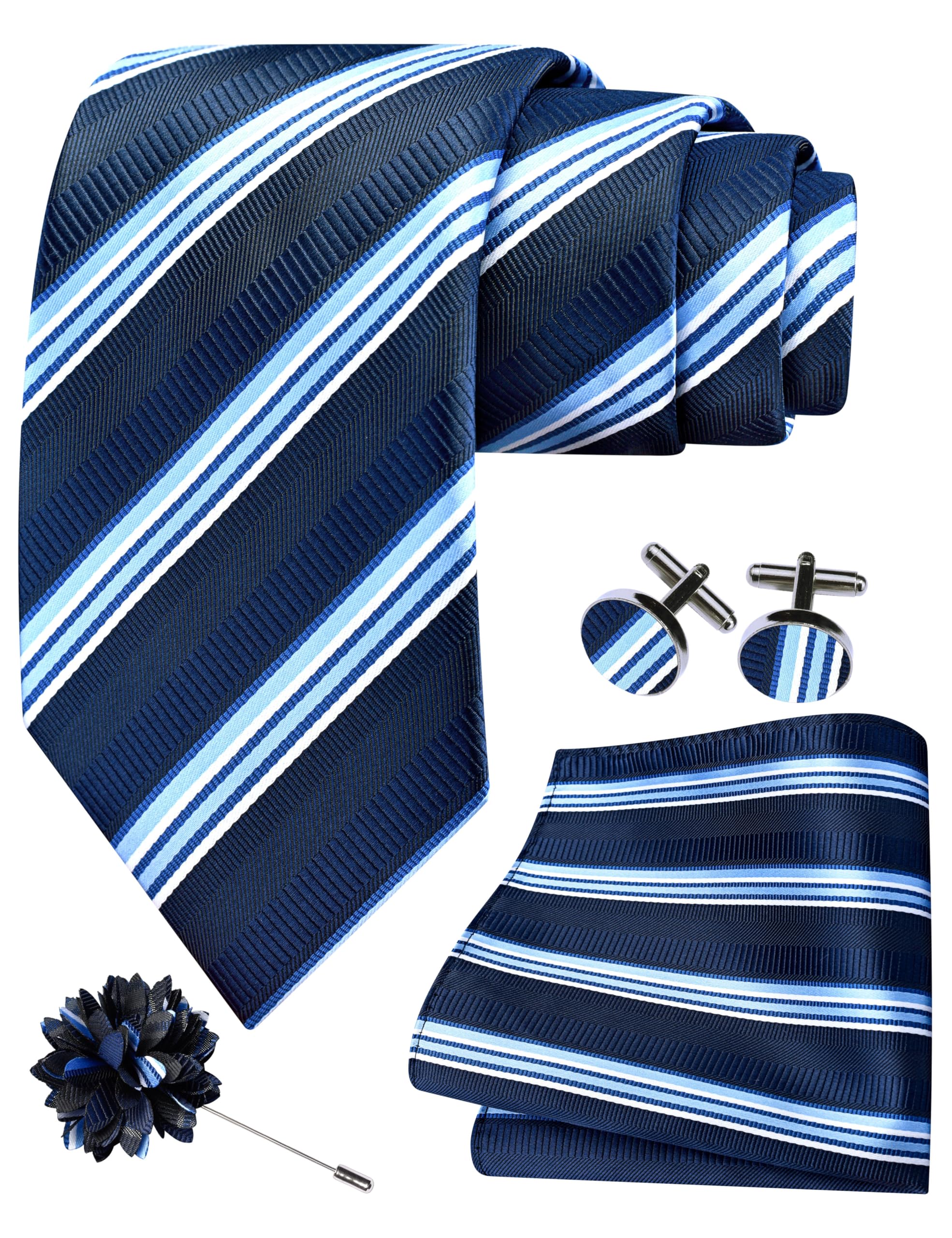 gusleson 3.15"(8cm) Striped Tie for Men With Lapel Pin Necktie Hankerchief Cufflinks Set-picture-46