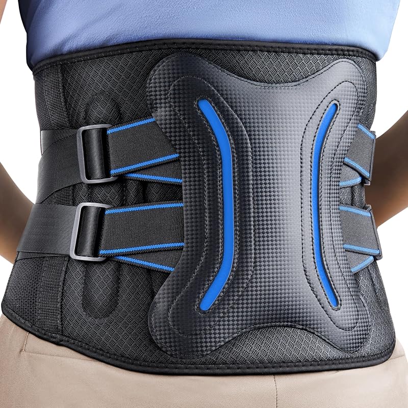 FEATOL Faja lumbar con 5 estancias reforzadas para mujeres y hombres, cinturón de soporte lumbar ajustable y cómodo para el trabajo, talla XL, cintura de 38 a 44,1 pulgadas