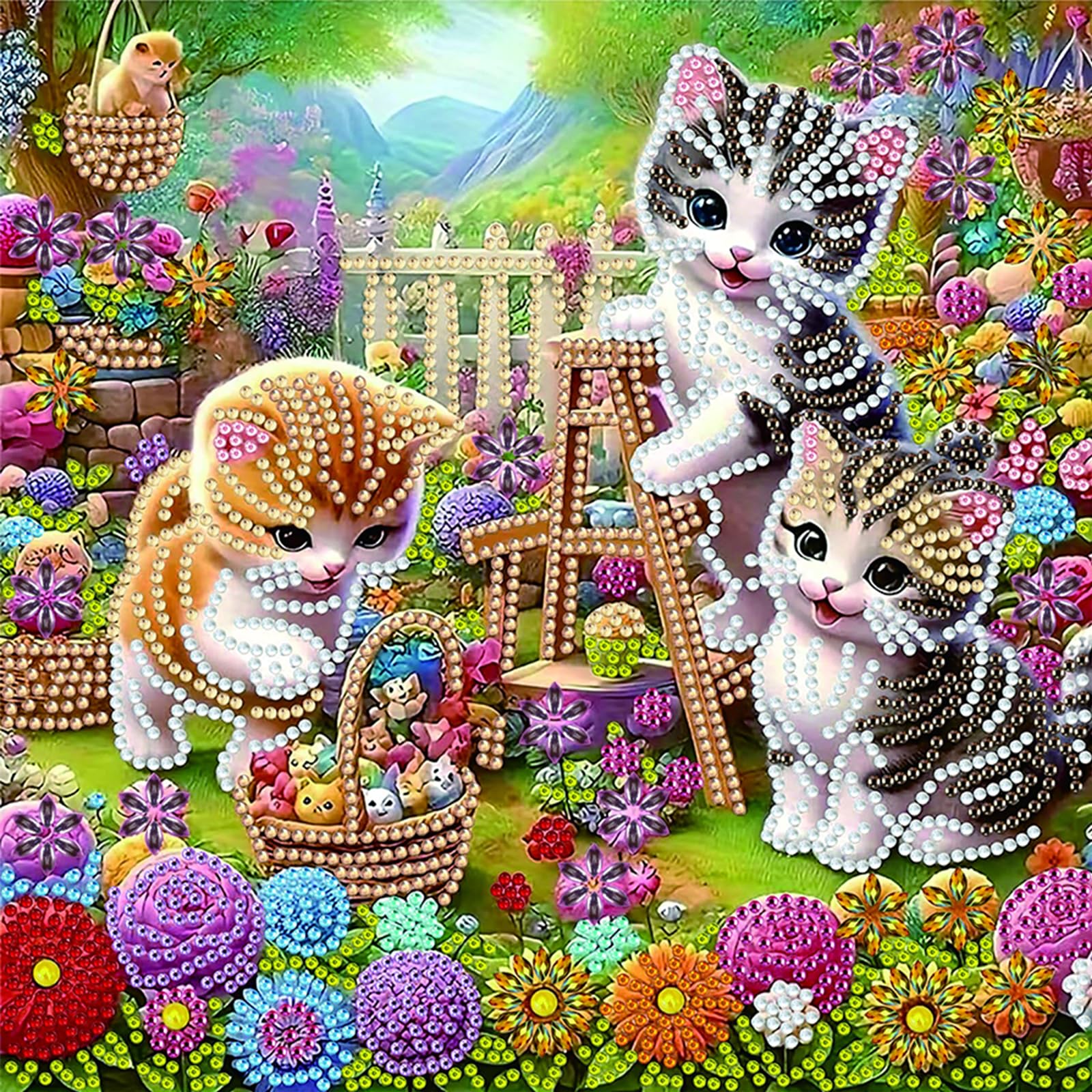 POETRYDRAW Garden Cat Special Shaped 5D DIY Partial Drill Diamond Art Painting Kits 11.81 X11.81inch Diamond Art Paintings Diamonds Paintings Gem Art for Adults Beginners Home Decor