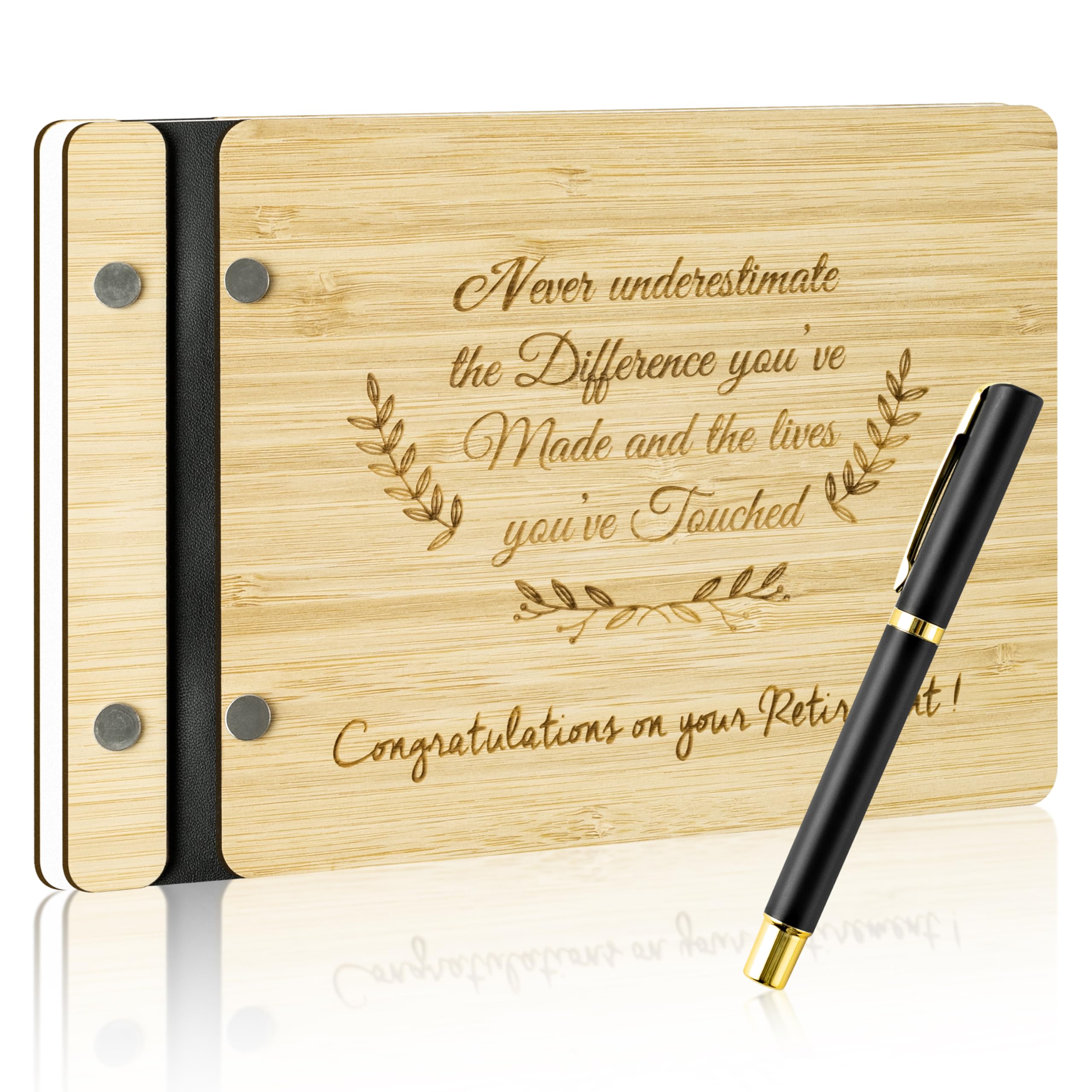 WATINC Retirement Wooden Guest Book - Retirement Book to Sign with Signature Pen, Retire Farewell Party Decorations Supplies, Going Away Gift Advice and Wishes for Coworker Office Colleague Men Women