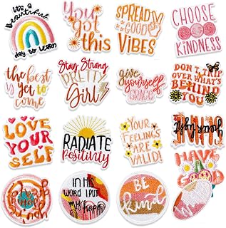 JSRQT 17 Pcs Positive Iron On Patches for Girls Woman, Cute Embroidery A...