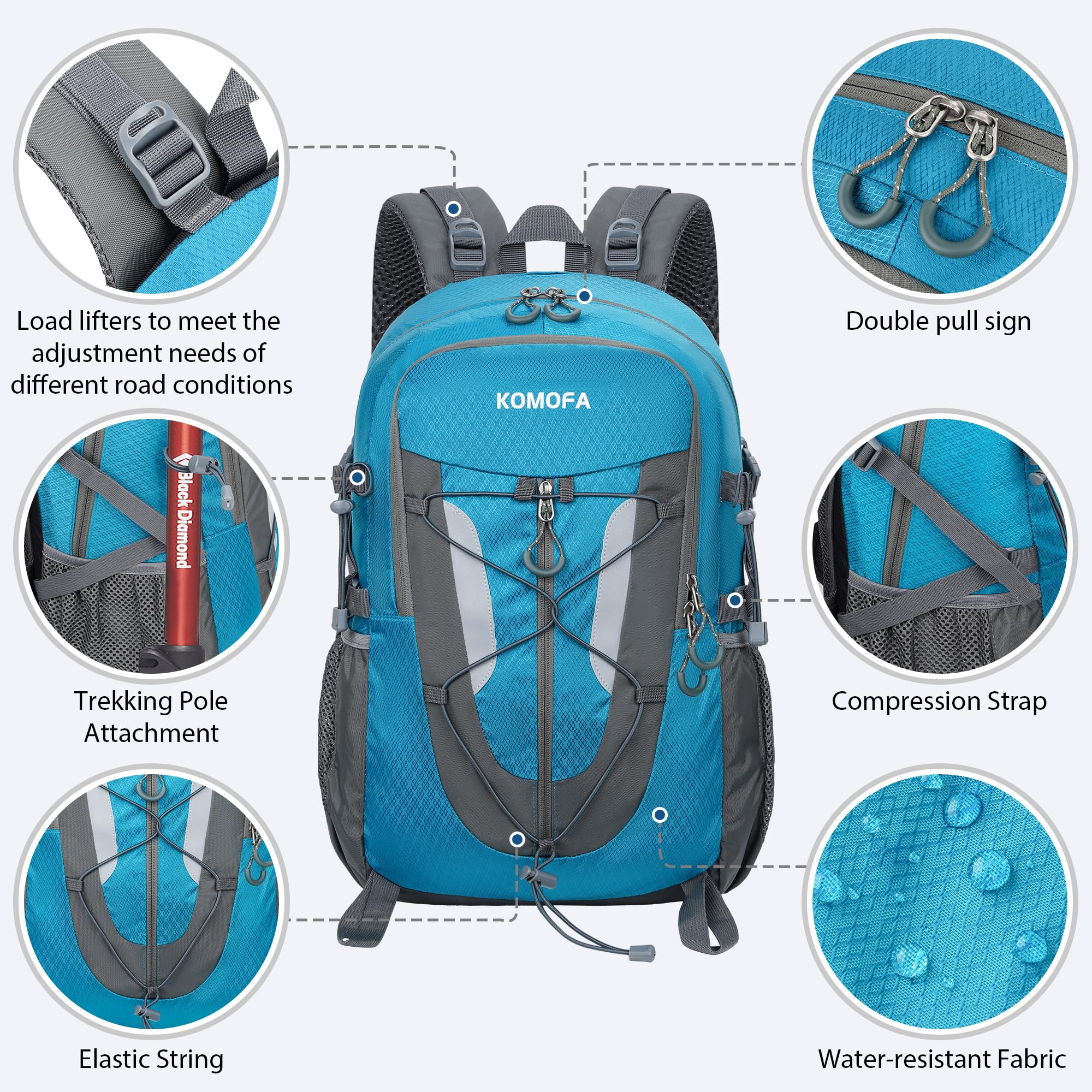 Mochila de senderismo de 30 L, ligera, mochila de viaje para hombres y mujeres, para acampar al aire libre, mochilero, Azul, Mochilas de viaje 3