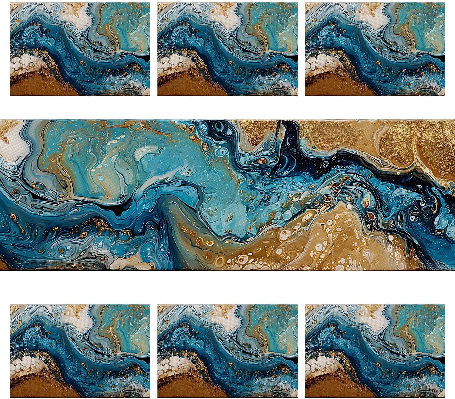 Abstract Table Runner and Placemats Set of 6, Blue & Gold Design, 1 Table Runner (72x13 in) + 6 Placemats (17.7x11.8 in), Luxury Dining Table Decor image 3