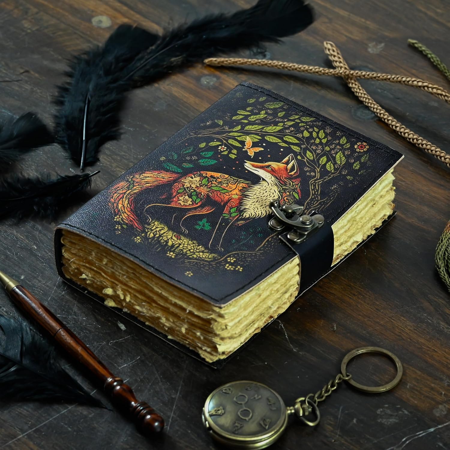 Fox Leather Journal Blank Spell Book of Shadows Witchcraft Supplies Wiccan Notebook Handmade Daily Notepads Grimoire Journal Vintage Journal Sketchbook Witchy Gifts Women Best Gift for Artist ,Writers, Author ,Poet Vintage Gifts For Men & Women - Image 2