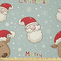 Vista 42 de Ambesonne Tela Navideña por Yarda, Tema Navideño con Hojas de Acebo Corona Bayas Ilustración Impresa, Tela Decorativa para Tapicería y Acentos