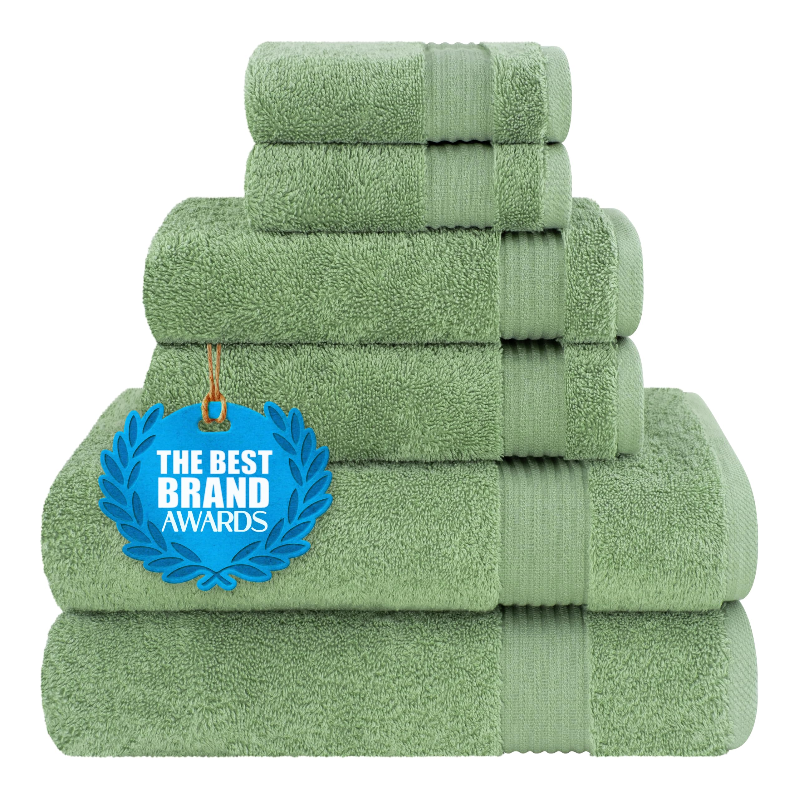 Cotton Paradise 100% türkische Baumwolle, weiche, saugfähige Handtücher für Badezimmer, 6 Stück – 2 Badetücher, 2 Handtücher, 2 Waschlappen, Salbeigrün