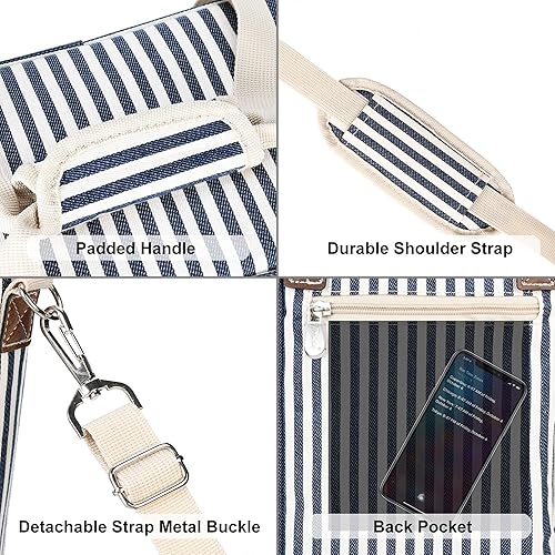 Miniatura 5 de Tirrinia Bolsa enfriadora de vino para 6 botellas, con rayas azules, acolchada y aislante térmico, a prueba de fugas, multiuso, diseño para llevar