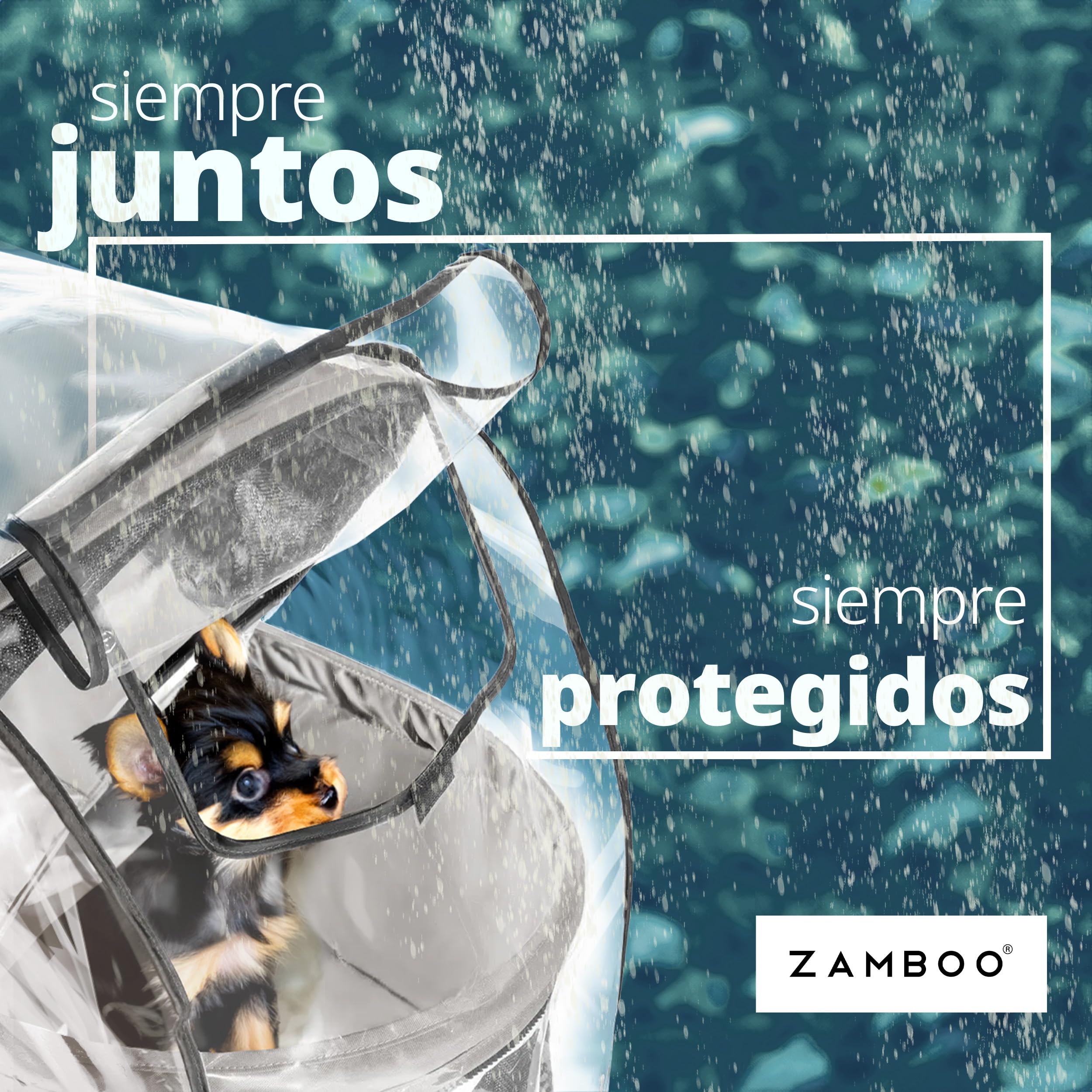 Zamboo Plastico Protector Lluvia para Carrito de Perros y Gatos Universal - Funda Impermeable Protectora - Cubrecarro para Cochecito de Mascotas con Ventana Mallas y Entrada Abatible