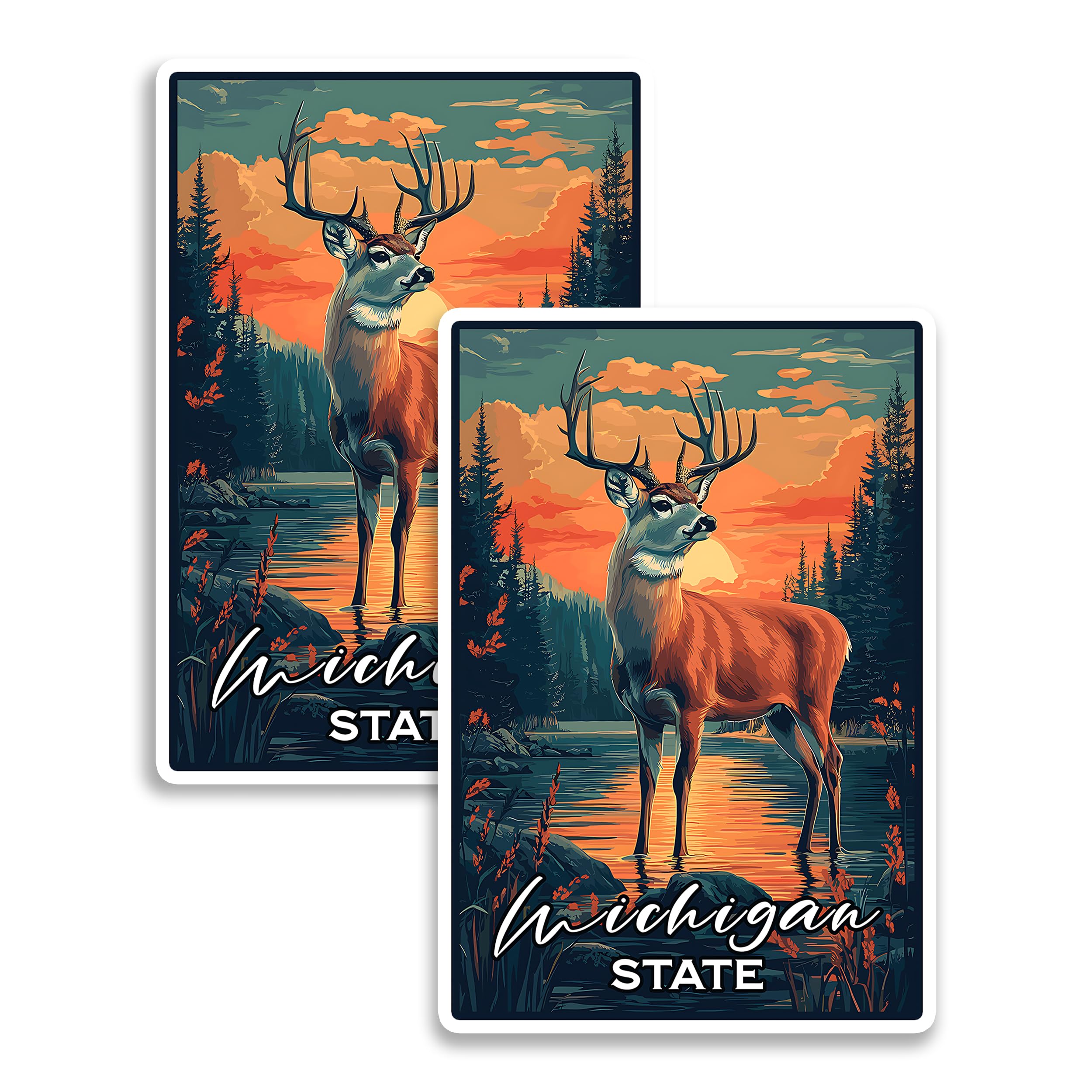 Michigan State Magnet 4 Inch 2-Pack Collectible Map Great Lakes – Strong Vinyl Decorative Travel Magnets for Fridge Locker Kitchen Office – Cute Fun