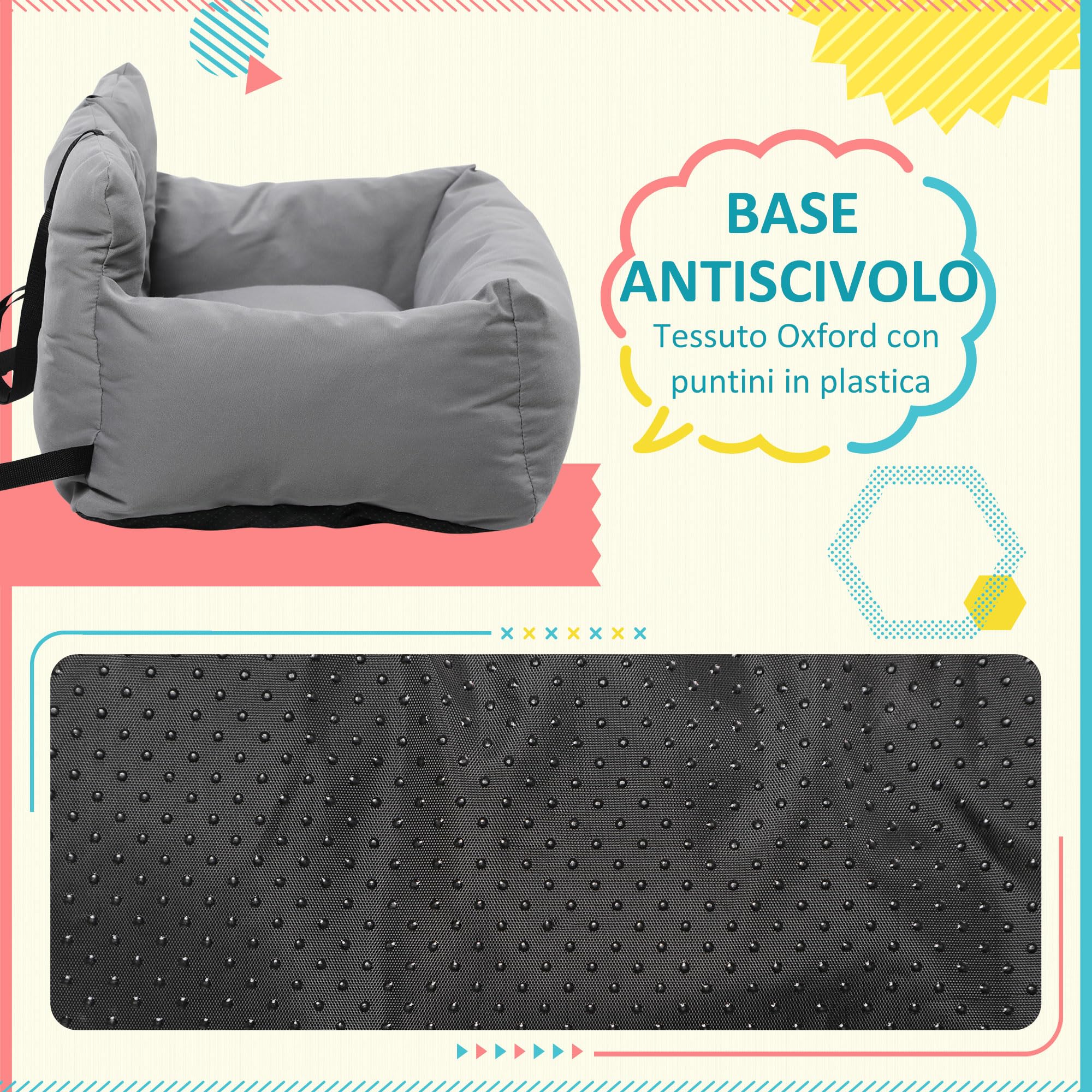 PawHut Seggiolino Auto per Cani di Piccola Taglia, Cuccia per Auto in Cotone Sfoderabile e Lavabile con Cinture di Sicurezza, Grigio Scuro