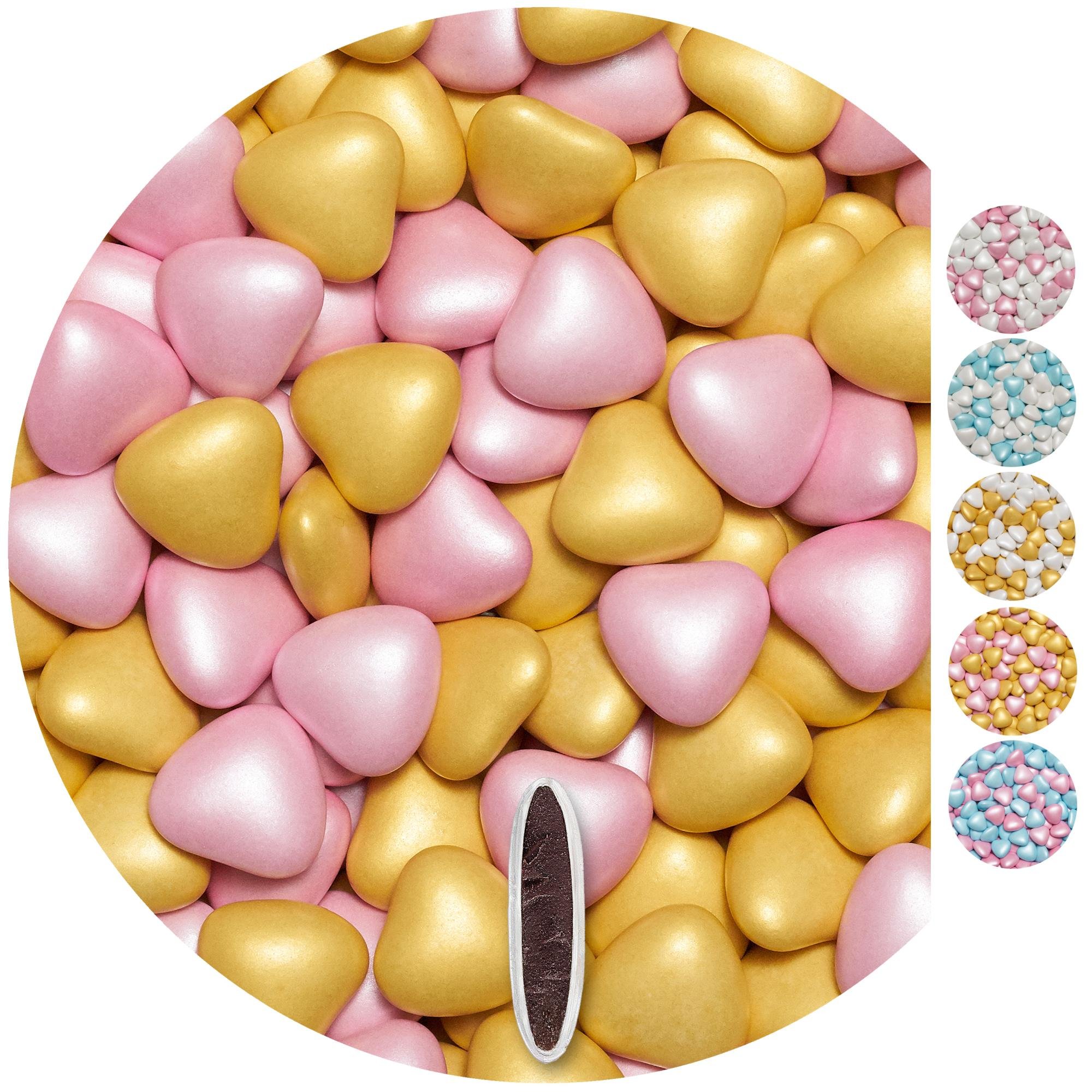 EinsSein 1kg Corazones de Chocolate boda bautizo Mezcla medio blanco-plata brillante corazon amor formas bombones confeti peladillas candy bar cumpleaños niños regalos Tradición italianas botes — view 11