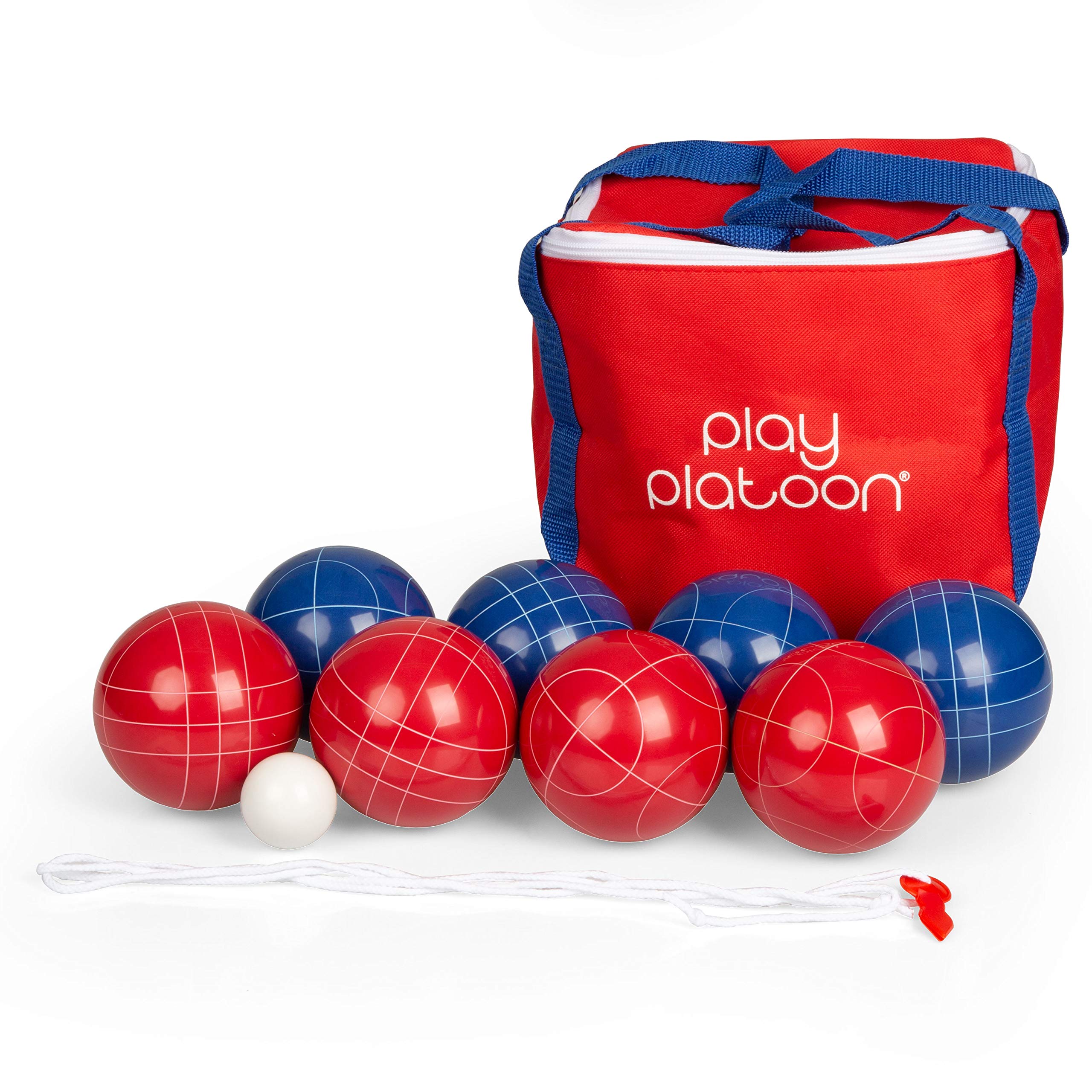 Play Platoon - Bocce Ball Set Con 8 Premium Resin Bocce Balls Pallino Carry Bag Measuring Rope 4 To 8 Person Bocce Ball Set 688941050638