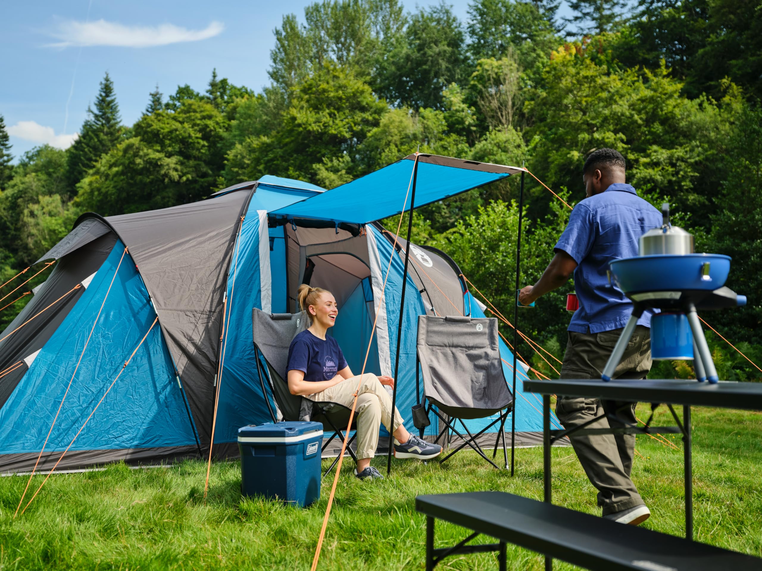 Coleman Spruce Falls 4 Tienda de campaña familiar Vis-a-Vis para 4 personas con 2 dormitorios y sala de estar de tamaño XXL opuestos | Tienda de campaña para 4 personas | Impermeable de 3000 mm |