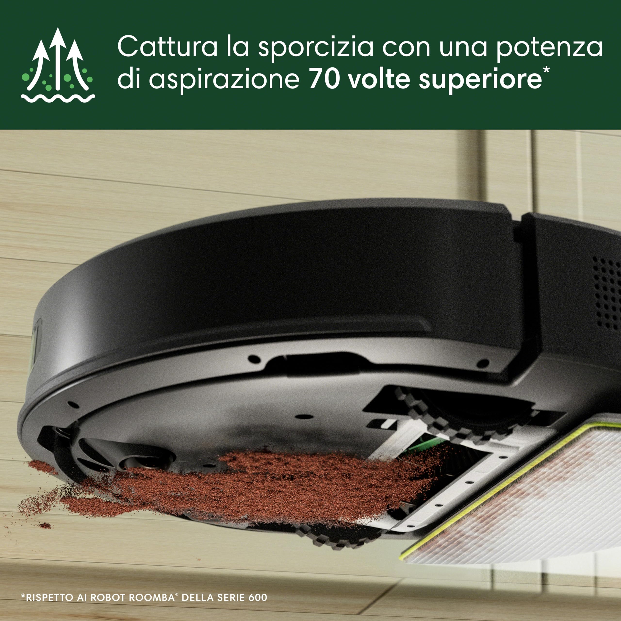 iRobot Roomba 105 Combo, Robot Aspirapolvere Lavapavimenti, Pulizia a 4 Fasi, Navigazione ClearView LiDAR, Rilevamento di Tappeti/Moquette, Pulizia Mirata, Controllo tramite App, Nero