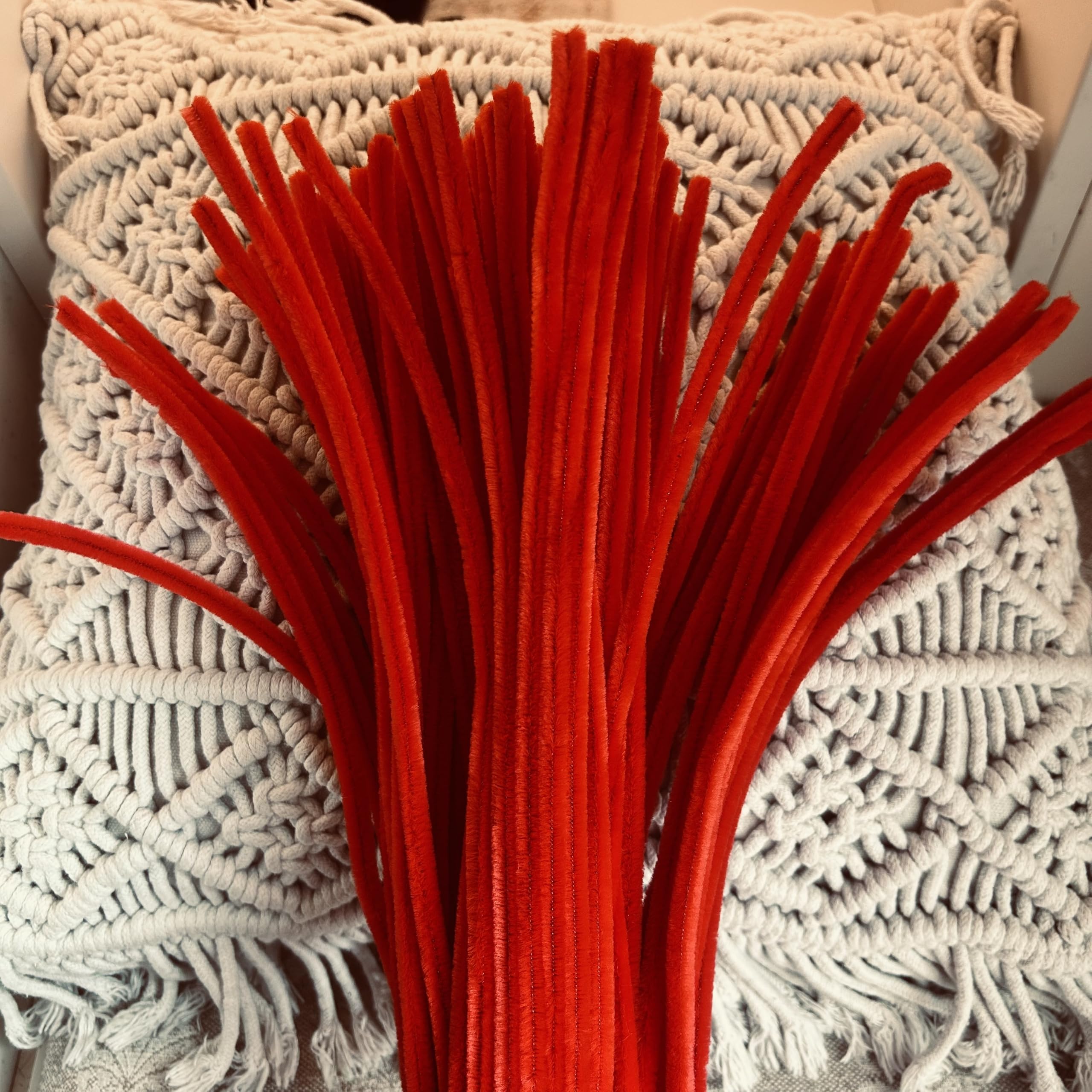 Fluffy Pipe Cleaners for DIY Flower Crafts 8mm Thickness | 30cm Length | 100 Piece (Tomato_Red)-image-5