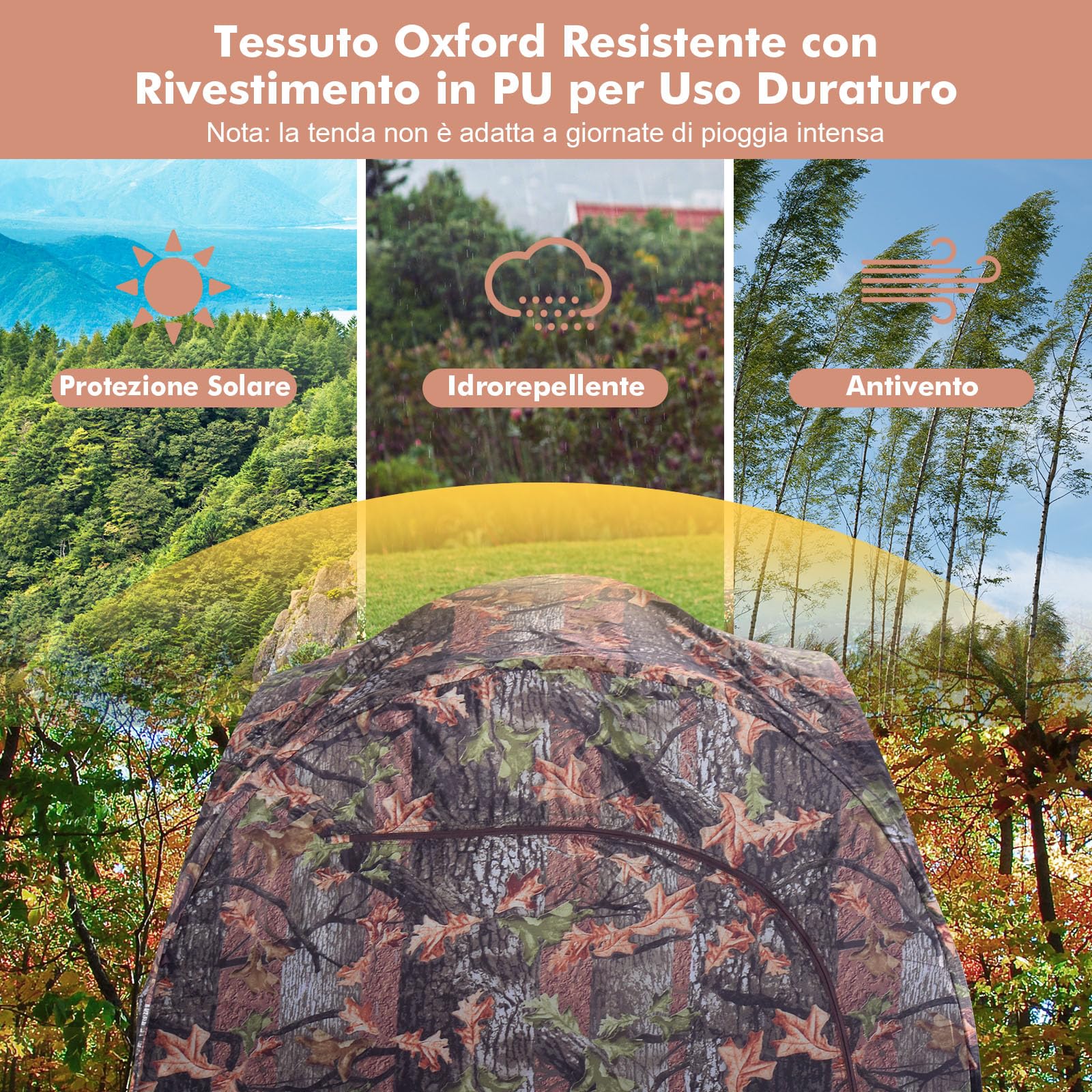 GYMAX Tenda da Caccia Mimetica, Palo da Caccia Pop-Up Portatile, con Finestra a Rete, Picchetti per il Terreno, Borsa per il Trasporto, Facile da Montare per Campeggio a Caccia di Cervi/Tacchini