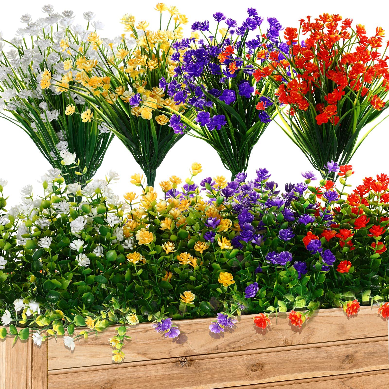 Xinnun 24 Bündel Outdoor Künstliche Pflanzen und Blumen Künstliche Blumen im Freien Falsche Kunststoff Pflanze Falsche Blumen für Frühling Sommer Garten Fenster Vase Deko