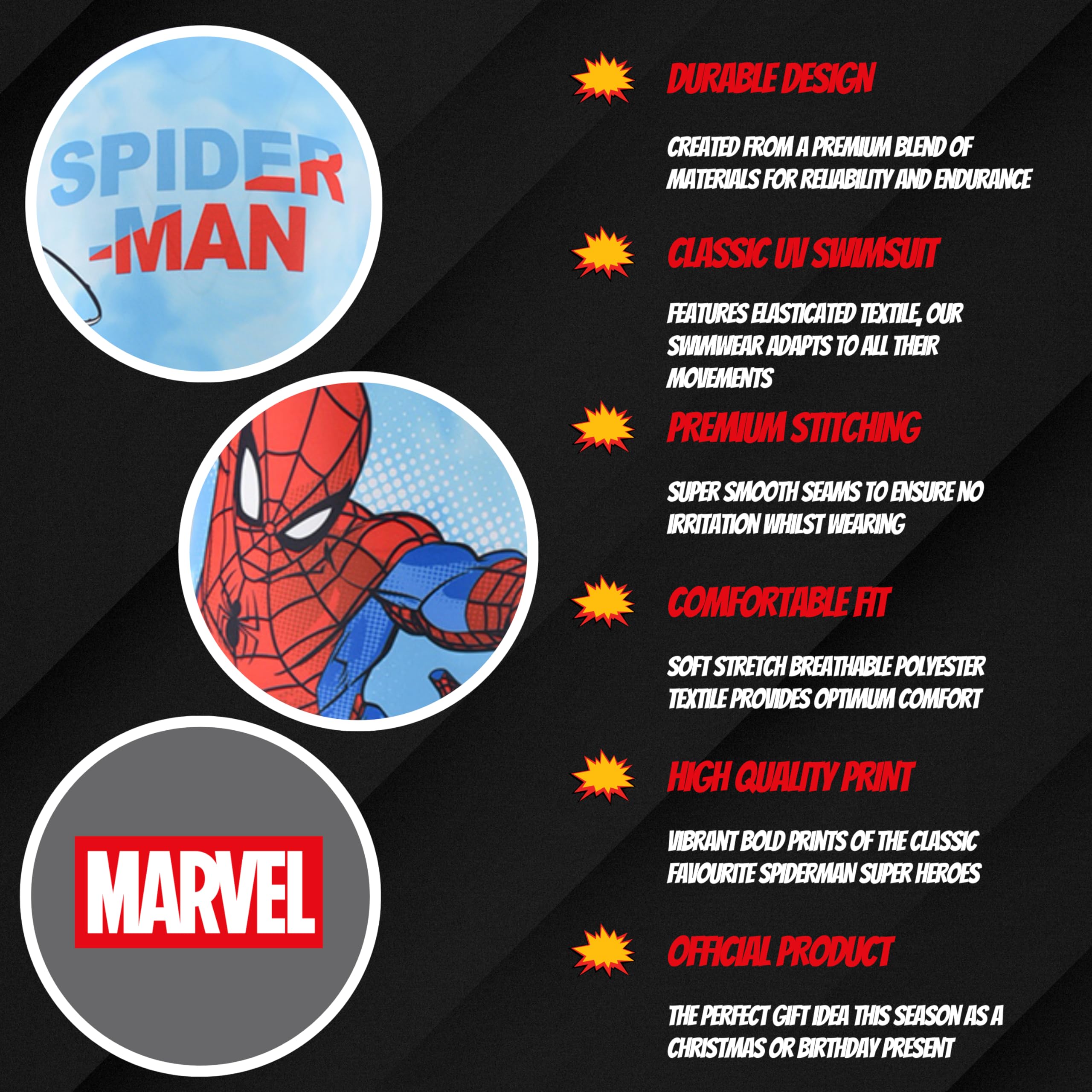 Marvel Spiderman Jungen Badeanzug, UV Schutz Badeanzug, Einteiliges Schwimmset, T-Shirt und Badehose, Größen 3 bis 8 Jahre