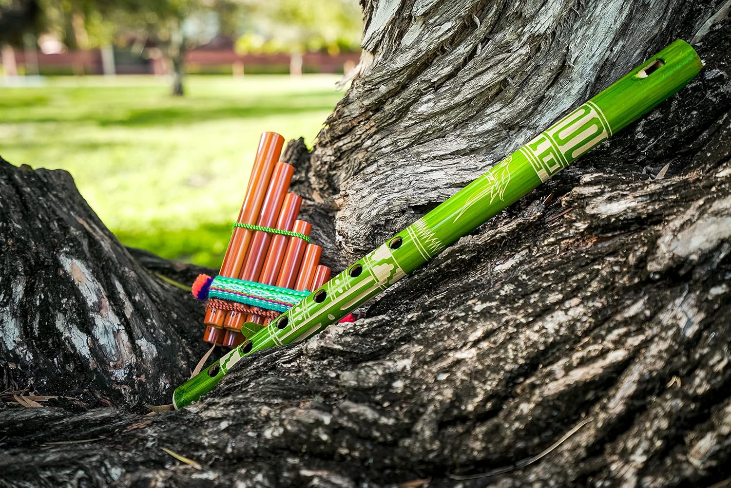 Natural Bamboo Wooden Pan Flute Pipe with Multicolored Tribal Print Woven Cotton Strap - Handmade Woodwind Gifts Peruvian Musical Instrument (Small) : Musical Instruments