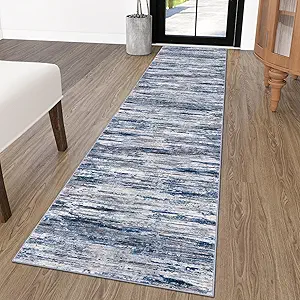 2x10 Navy Blue Gray Neutral Multi Modern Abstract Runner Rug for Hallways, Super Soft Hallway Decor Kitchen Rugs with Non-Slip, Non-Shedding Washable Rug for Hallways Entryway Bedroom Indoor