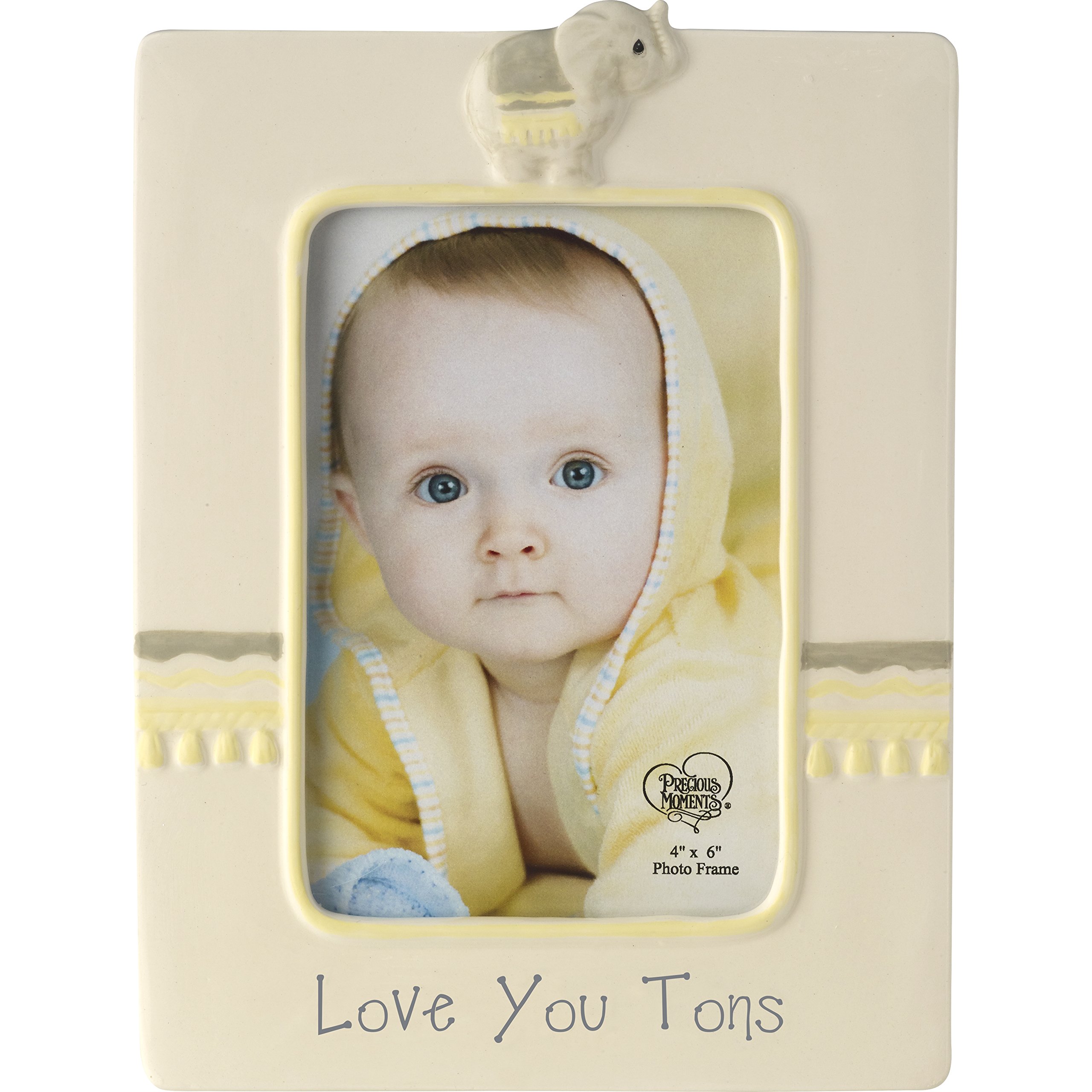 Precious Moments179305 Love You Tons Ceramic Elephant Photo Frame, Gray Chevron