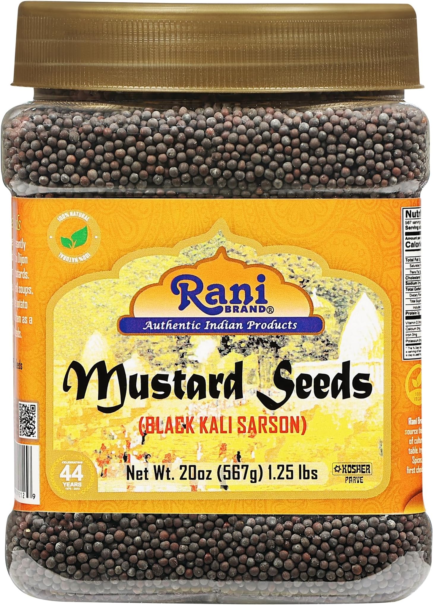 Rani Black Mustard Seeds Whole Spice (Kali Rai) 20oz (1.25lbs) 567g PET Jar ~ All Natural | Gluten Friendly | Non-GMO | Kosher | Vegan | Indian Origin